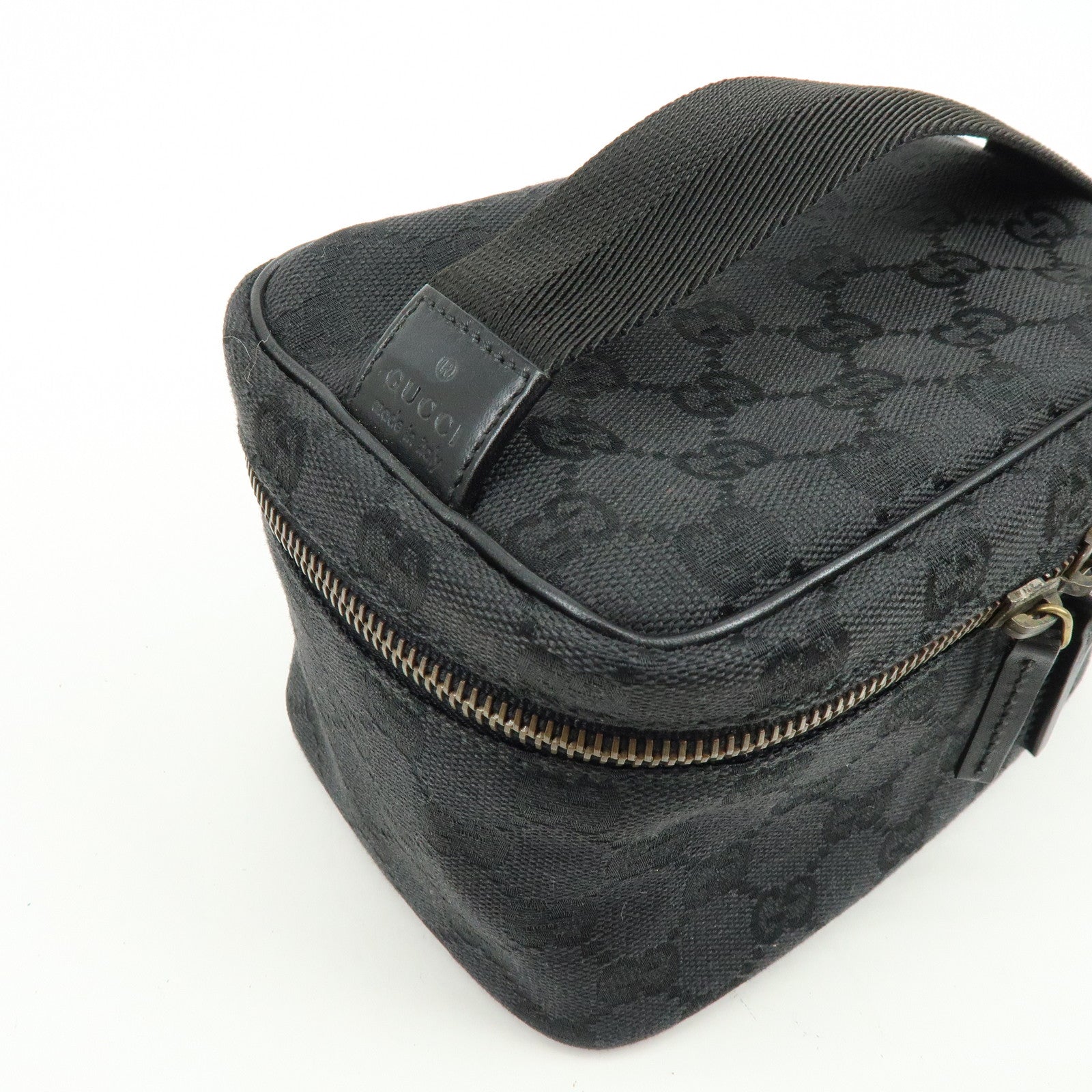 GUCCI GG Canvas Leather Vanity Case Cosmetic Pouch Black 106646