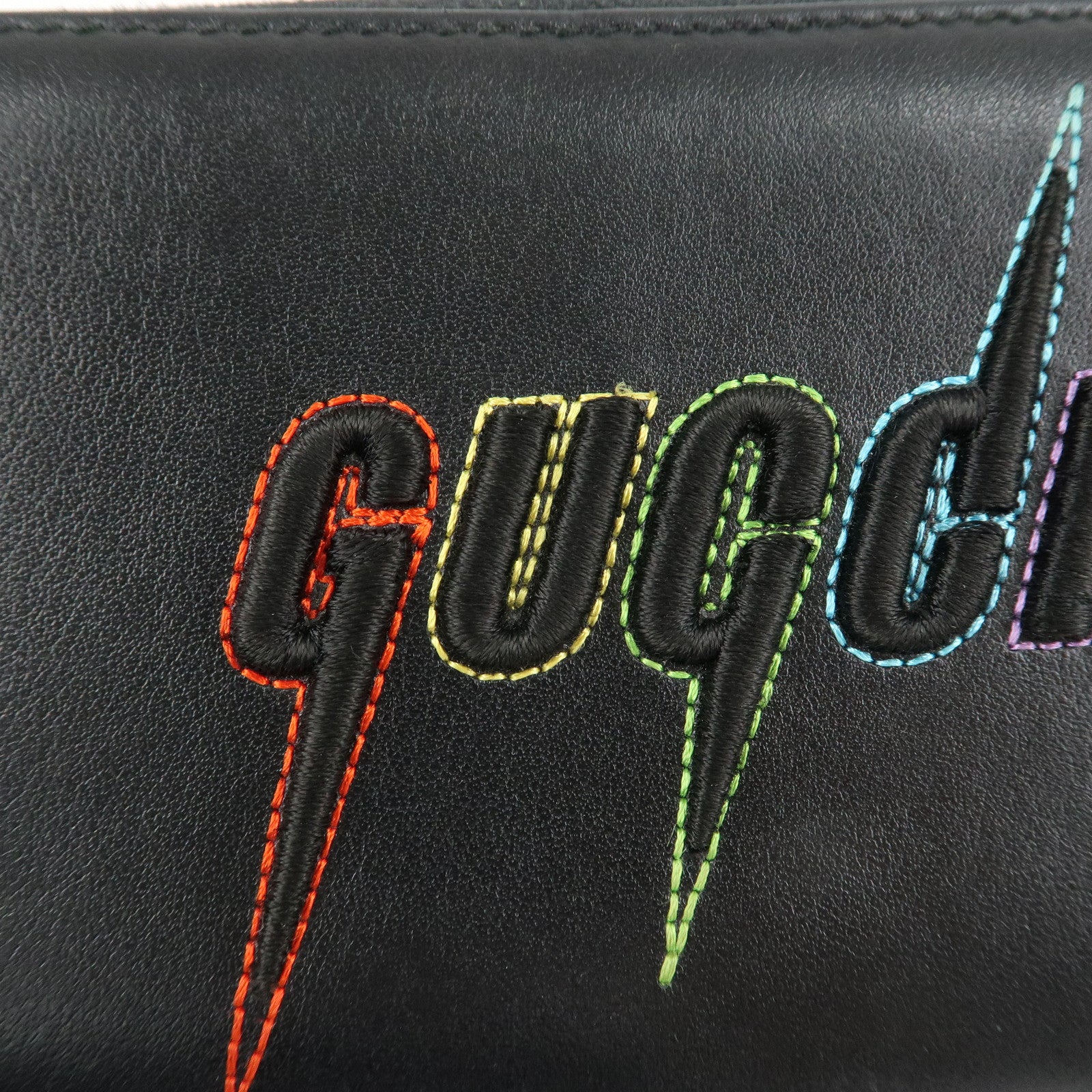 GUCCI Blade Embroidery Leather Zip Around Long Wallet Black Used