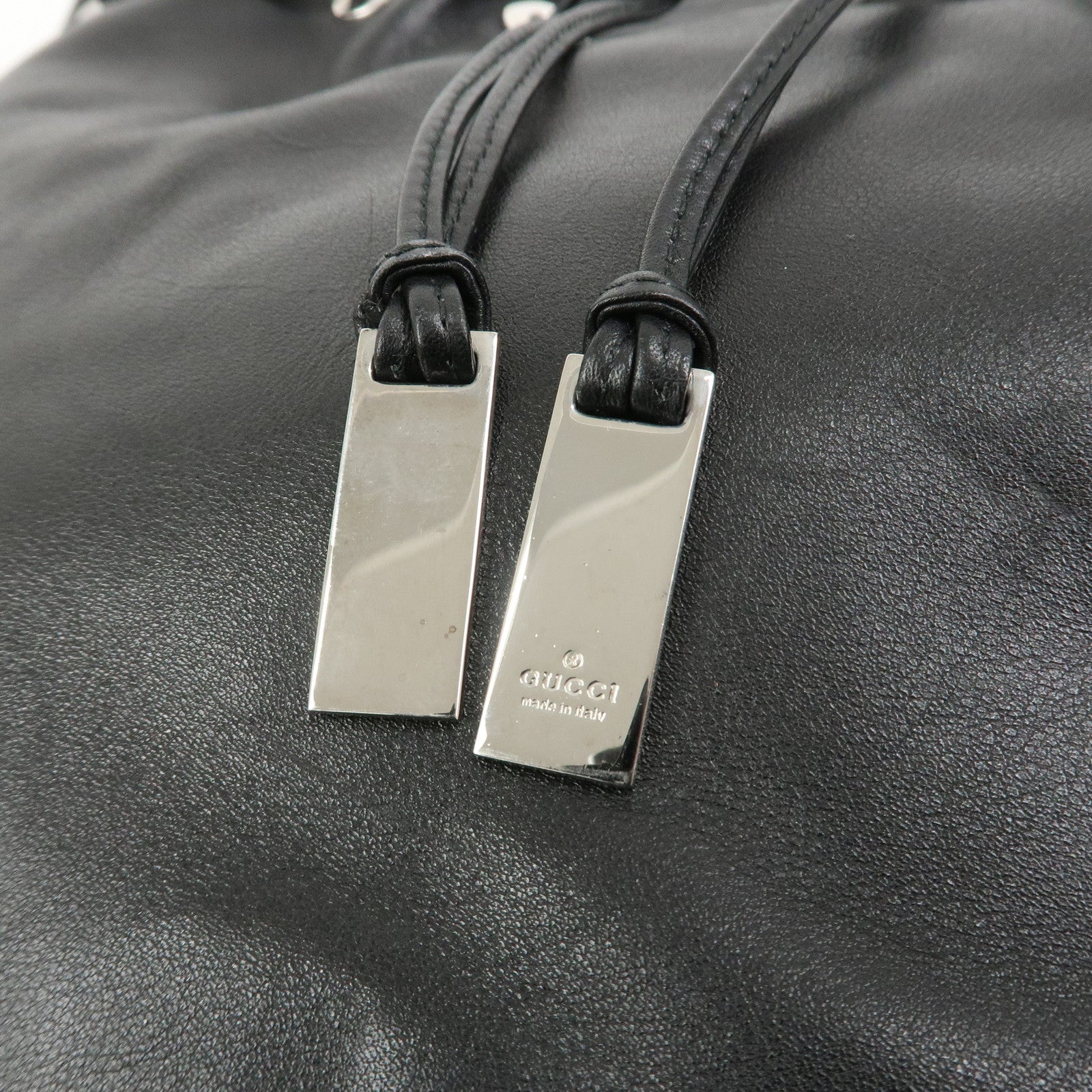 GUCCI Bamboo Leather Shoulder Bag Hand Bag Black 001・4033