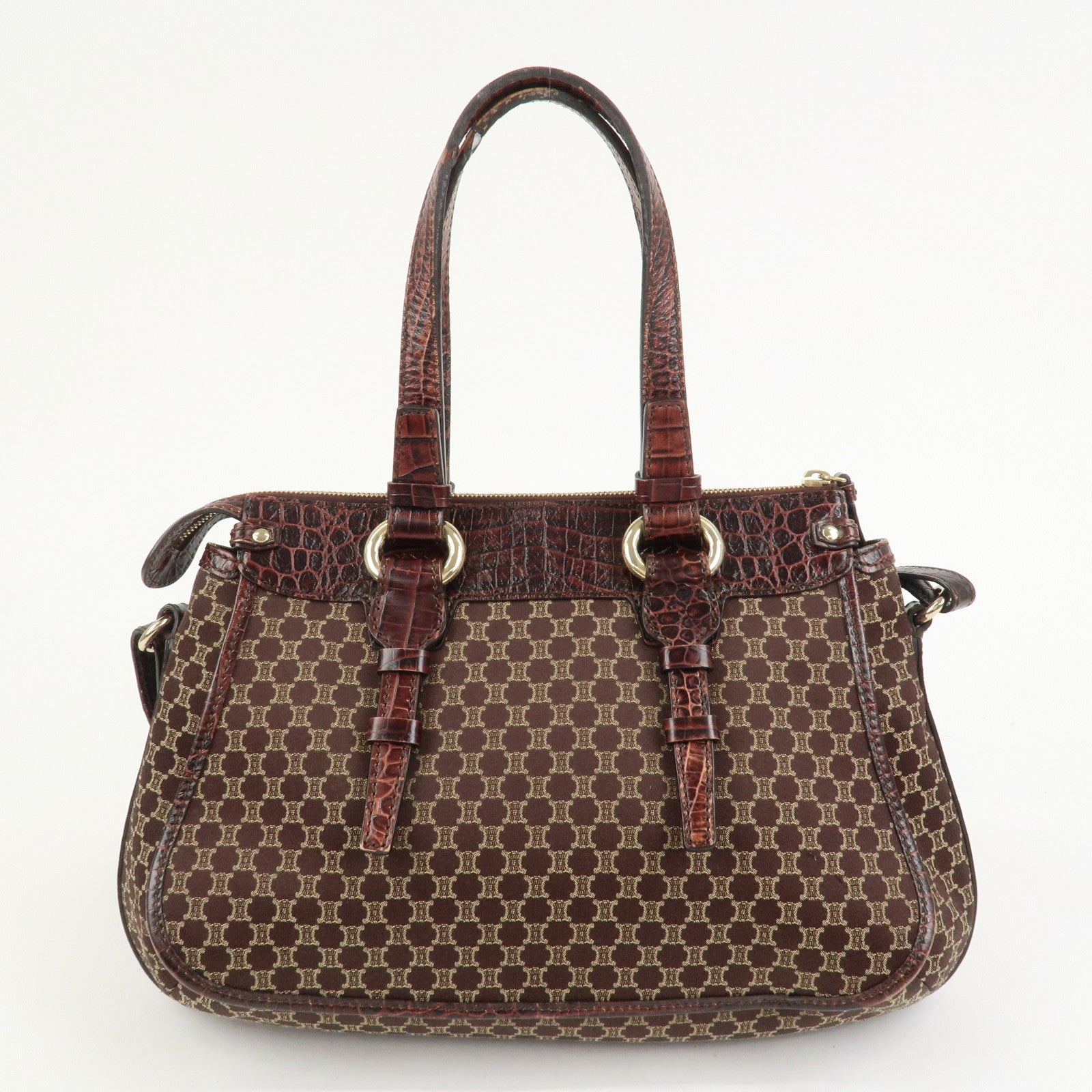 CELINE Macadam Canvas Emboss Leather 2 Way Bag Hand Bag Brown