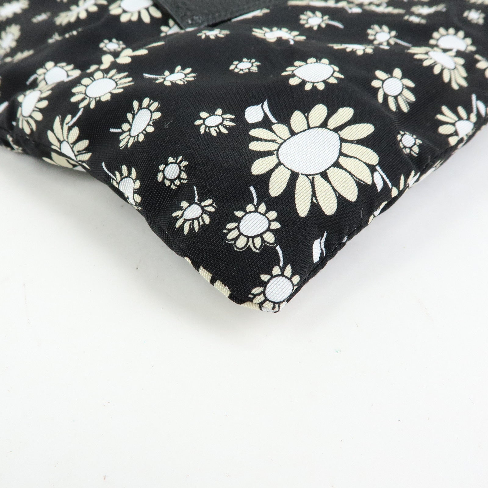 MIU MIU Nylon Leather Tote Bag Eco Bag Hand Bag Flower Print Black