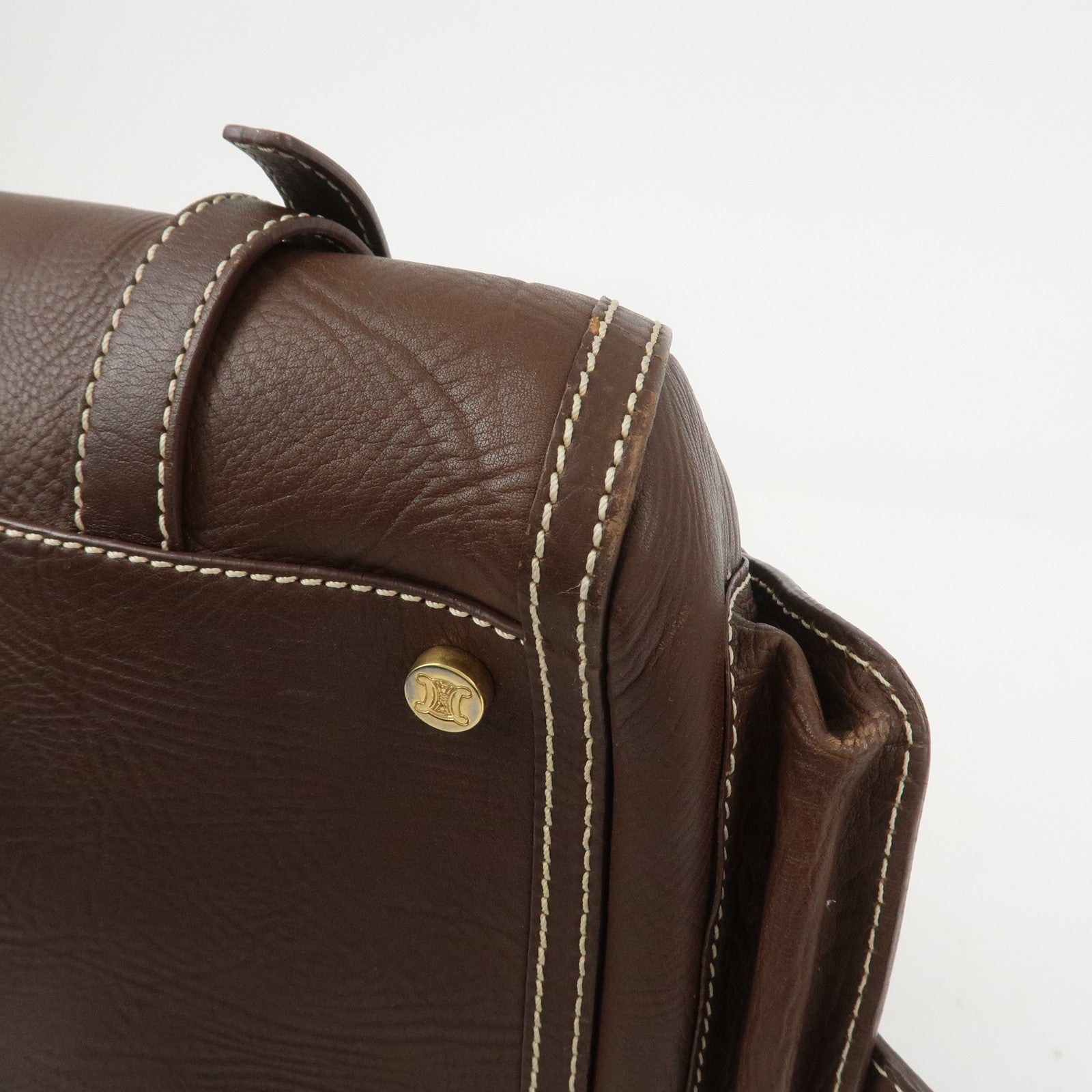 CELINE Logo Leather Boogie Bag Large Tote Bag Hand Bag Brown