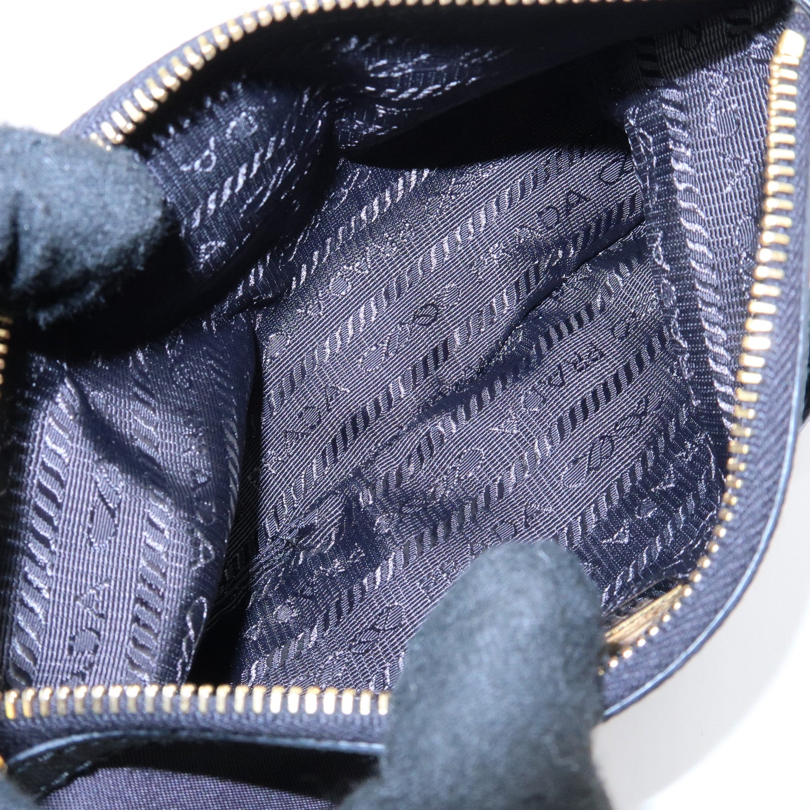 PRADA Logo Nylon Saffiano Leather Hand Bag Shoulder Bag Black