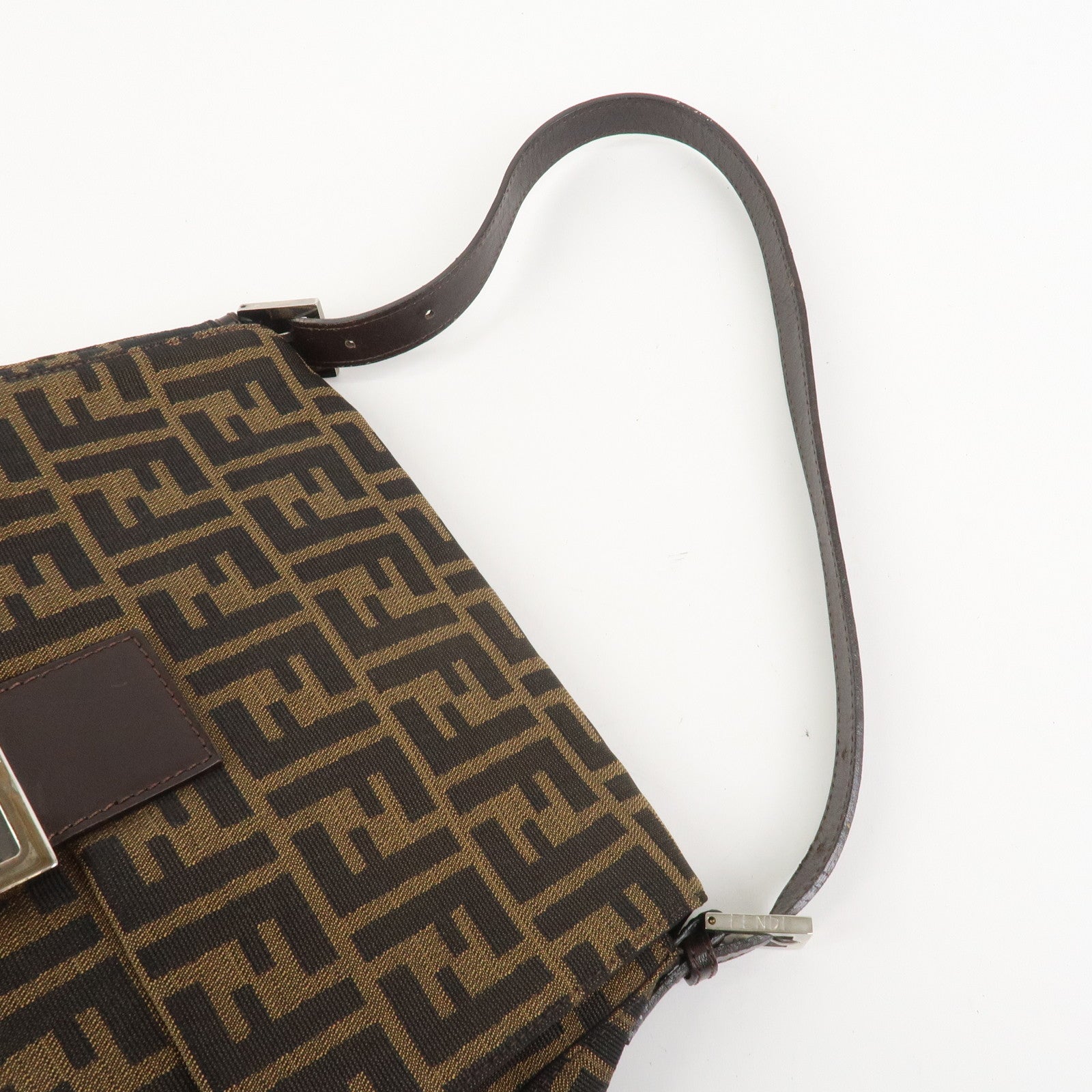 FENDI Zucca Mamma Baguette Canvas Shoulder Bag Brown Black 26325