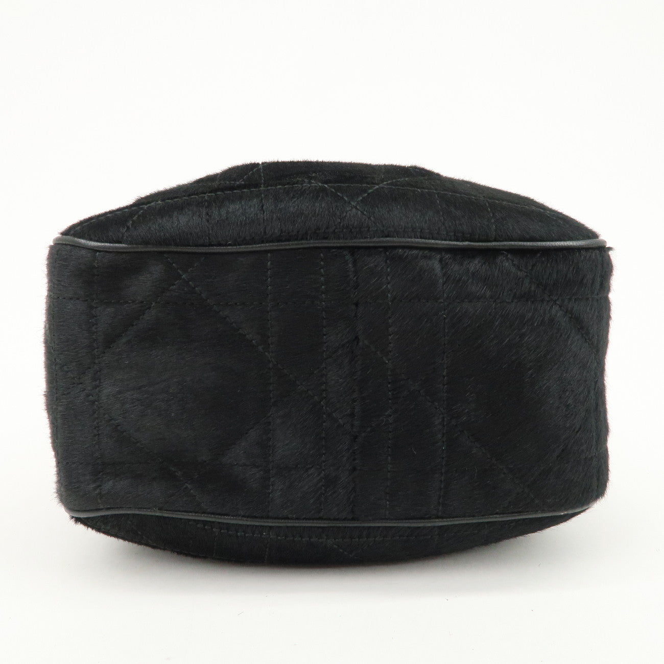 Christian Dior Unborn Carf Leather Drawstring Hand Bag Black Silver