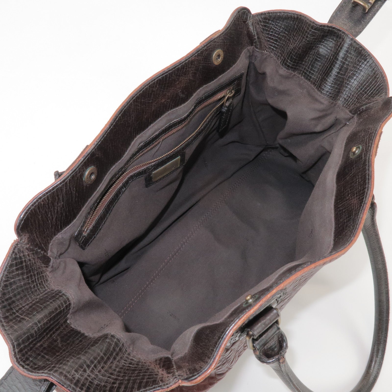 FENDI Etnico Leather Tote Bag Hand Bag Dark Brown 8BN162