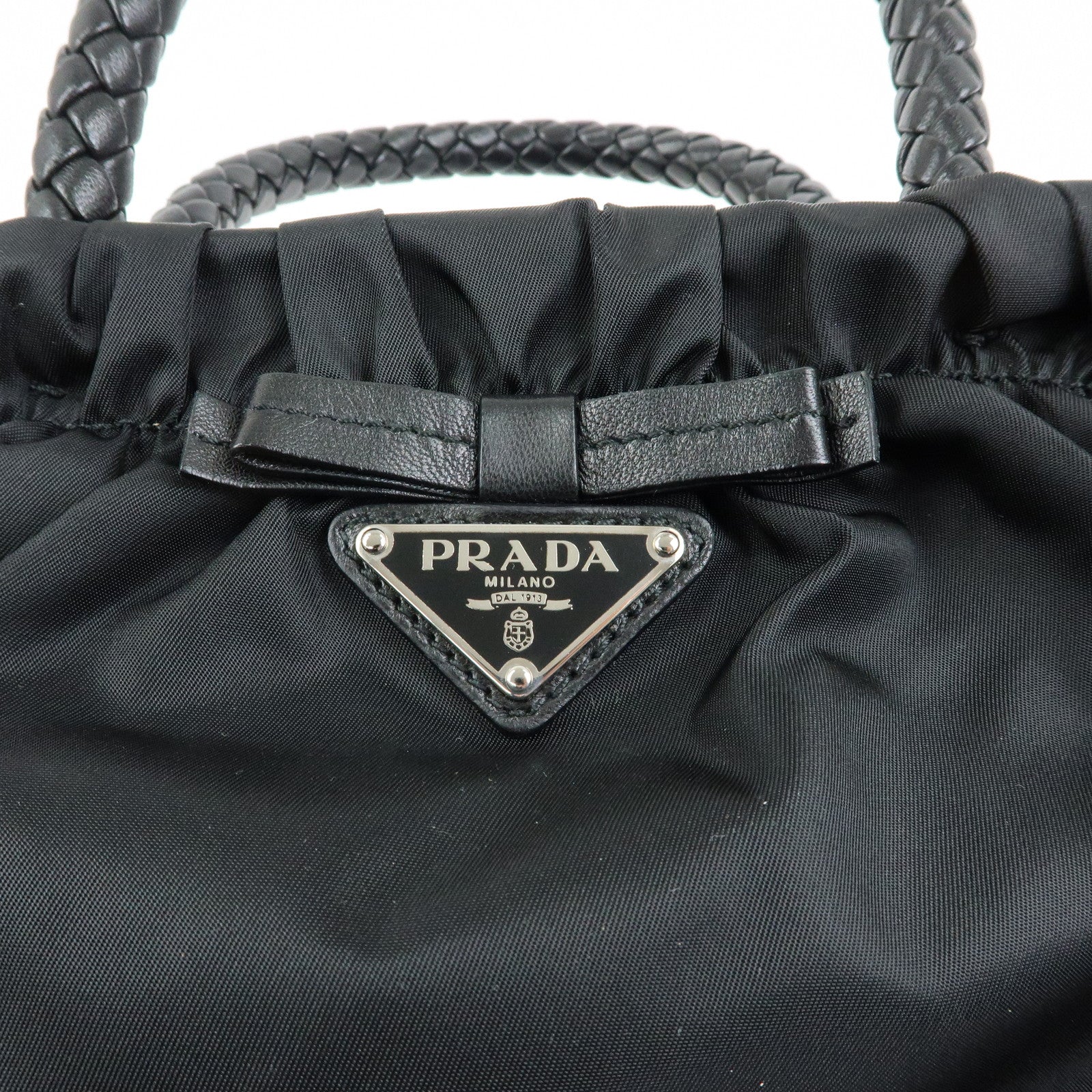 PRADA Triangle Logo Ribbon Nylon Leather 2Way Hand Bag Black BN1631