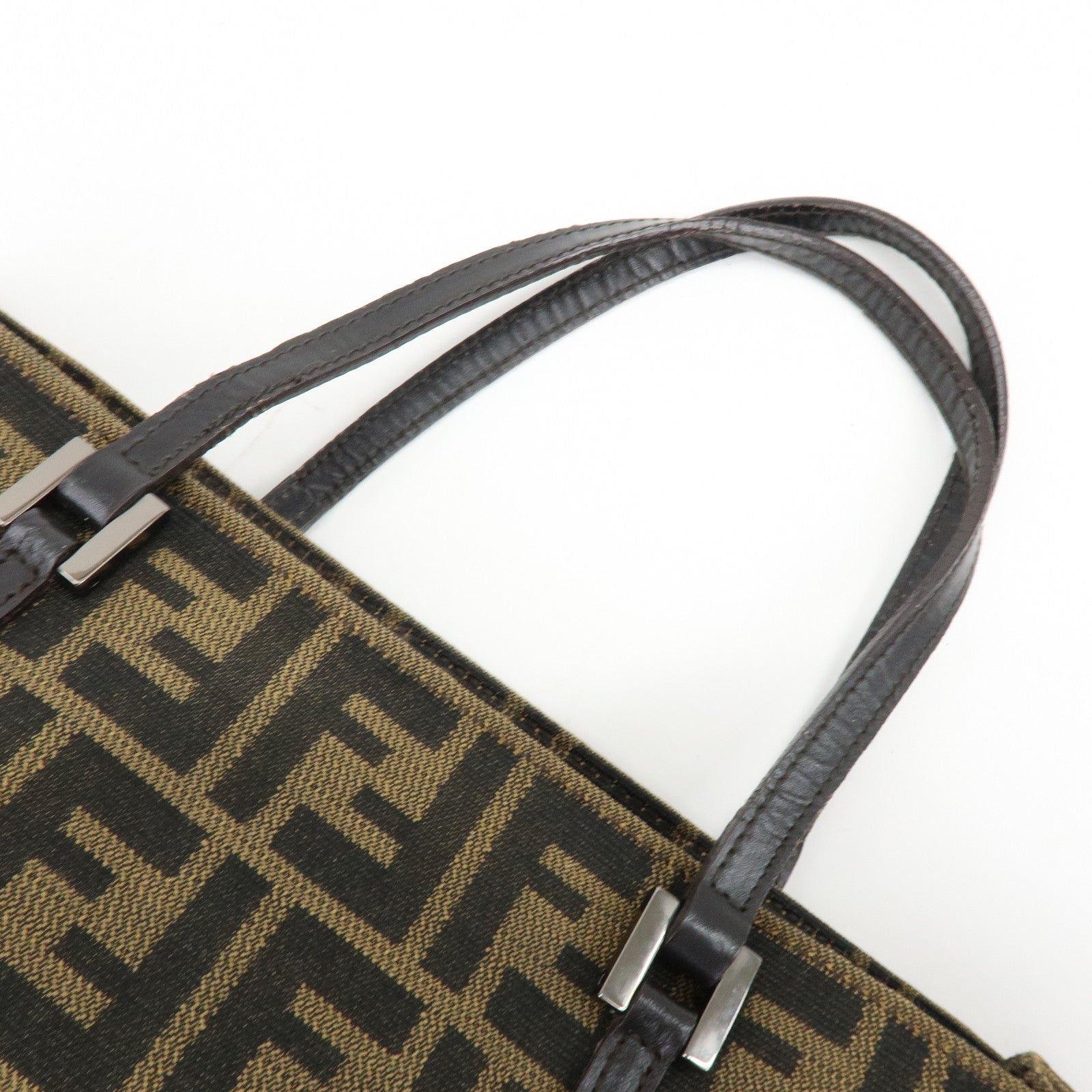 FENDI Zucca Canvas Leather Tote Bag Hand Bag Brown 8BH072