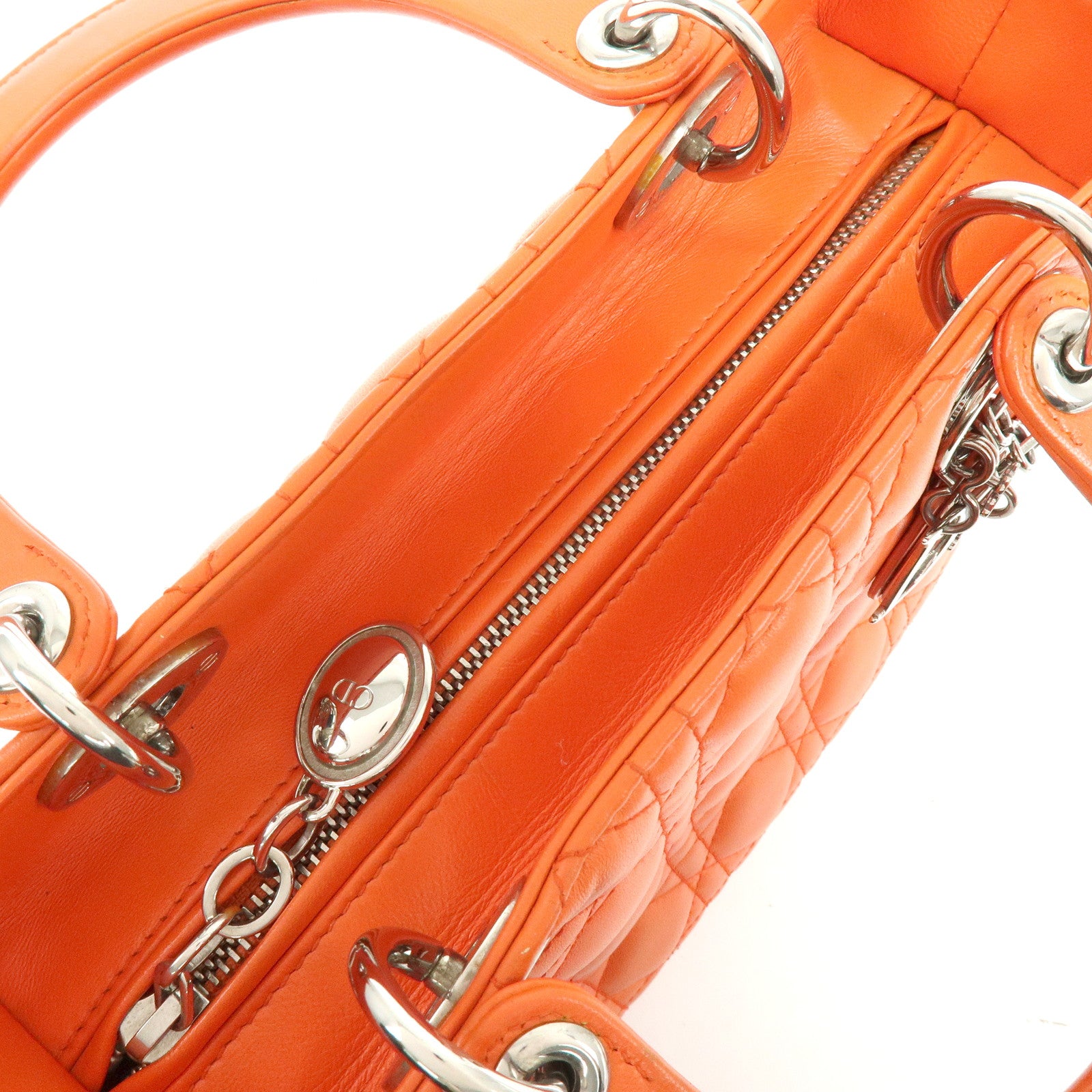 Christian Dior Lady Dior Cannage 2Way Hand Bag Shoulder Bag Orange