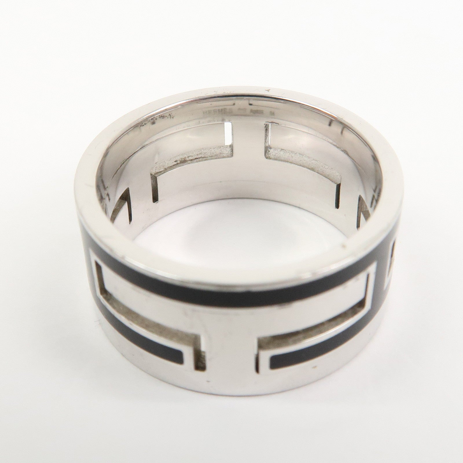 HERMES Move Ash Enamel Logo Ring SV925 Silver Black
