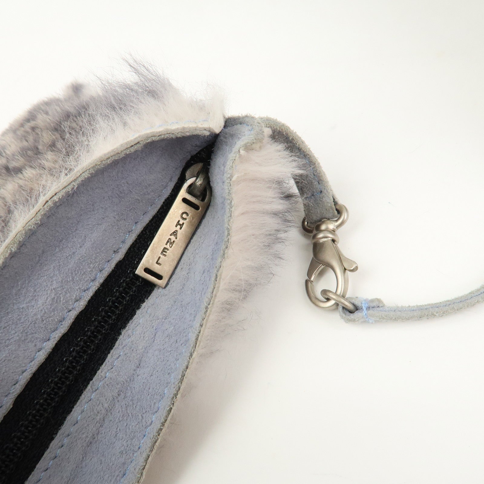 CHANEL COCO Mark Logo Fur Suede Hand Bag Grey