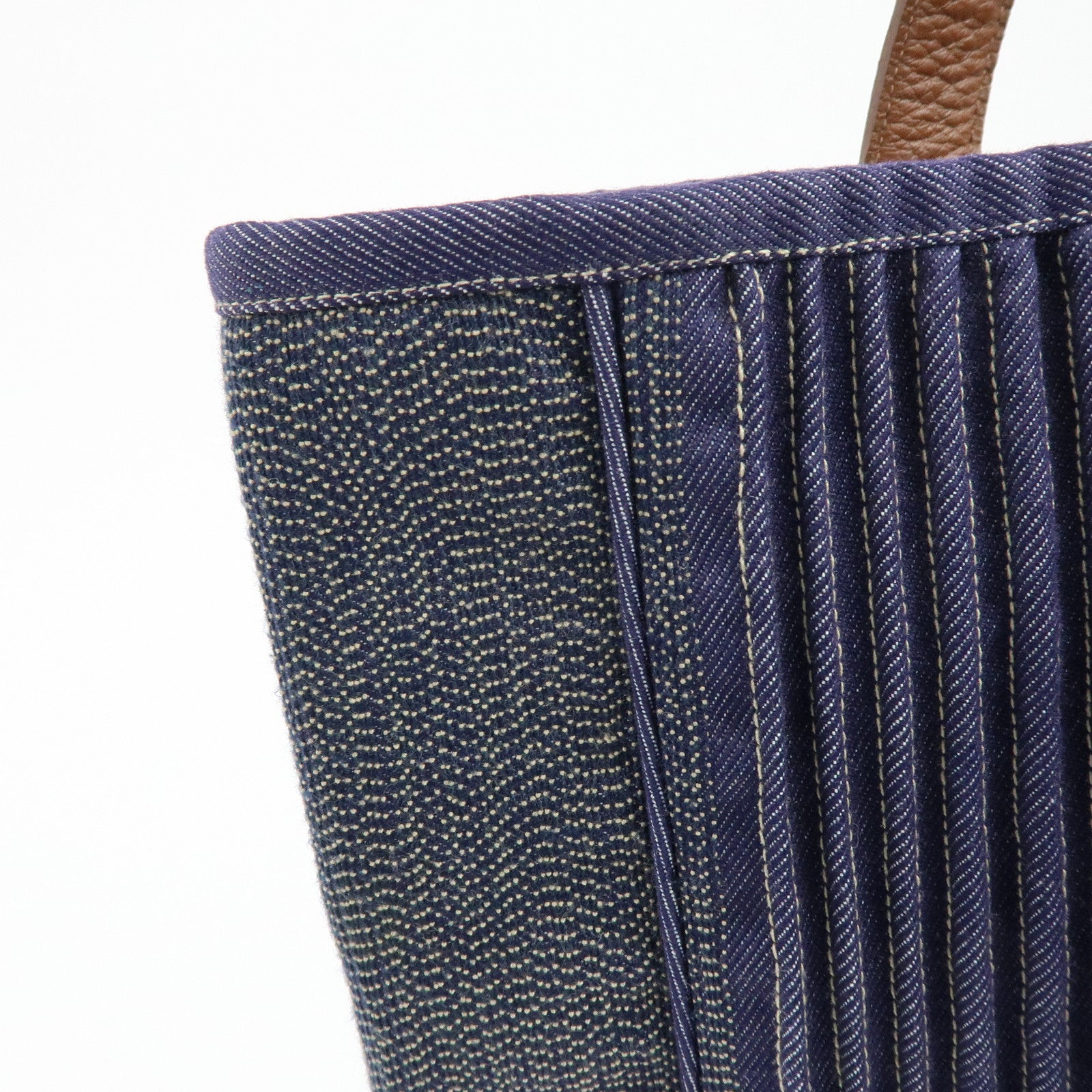 HERMES Calicut Canvas Leather Tote Bag L Stamped Navy Brown