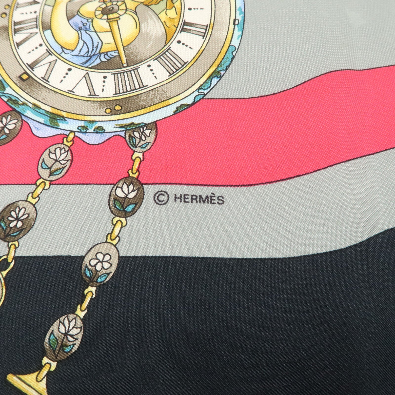 HERMES Carre 90 Silk 100% Scarf La Ronde Des Heures Multicolor