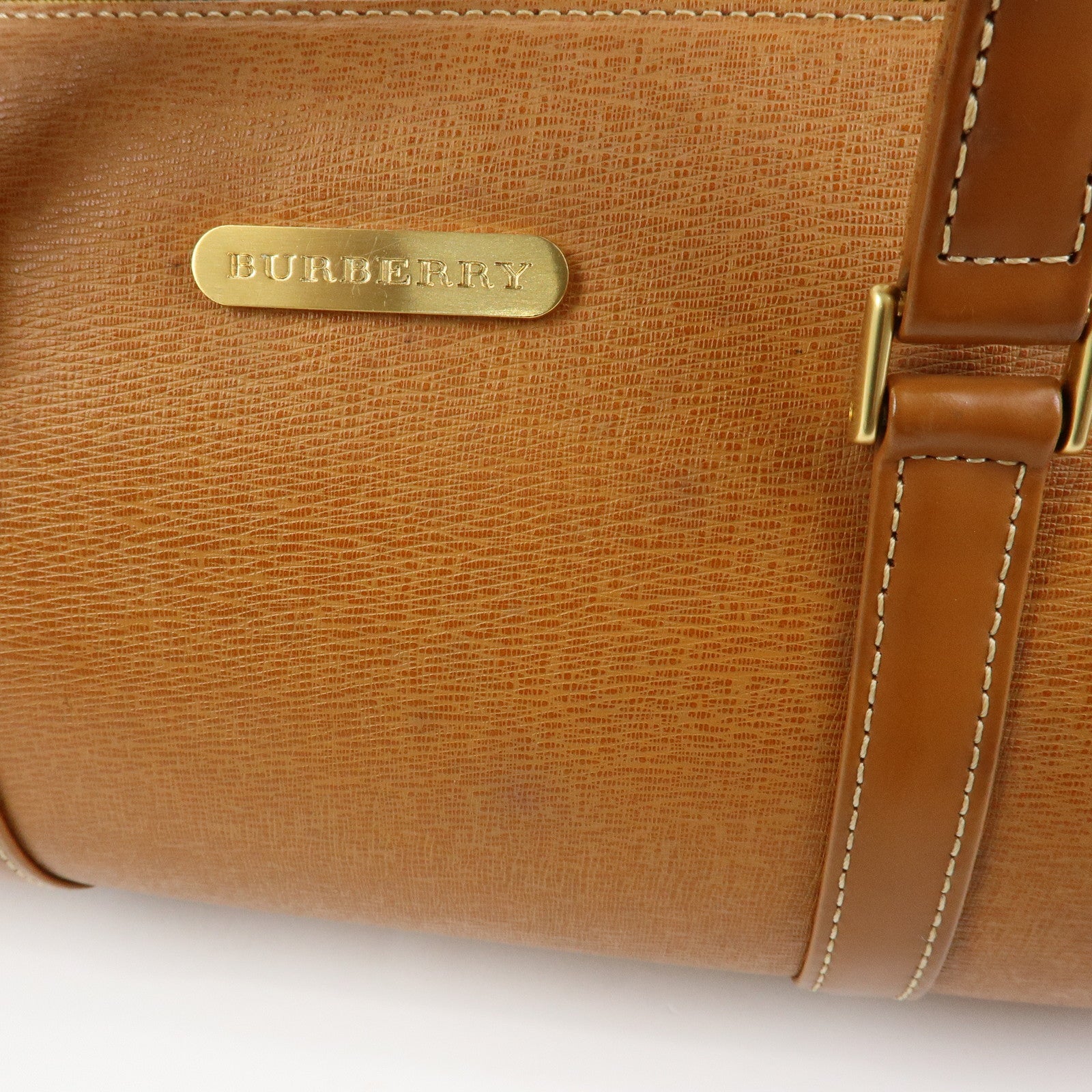 BURBERRY Logo Leather Hand Bag Tote Bag Brown