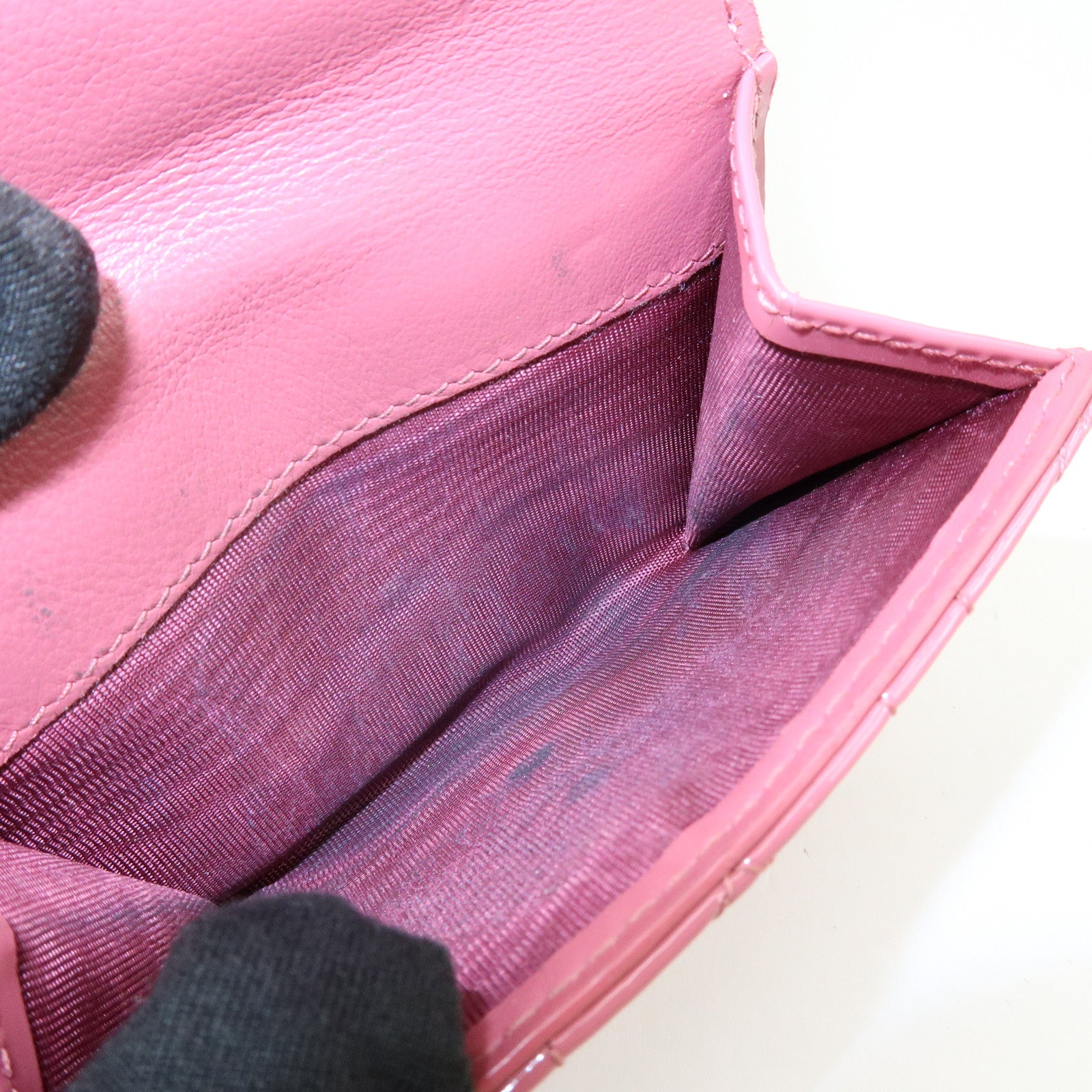 Christian Dior Canage Patent Leather Compact Wallet Pink