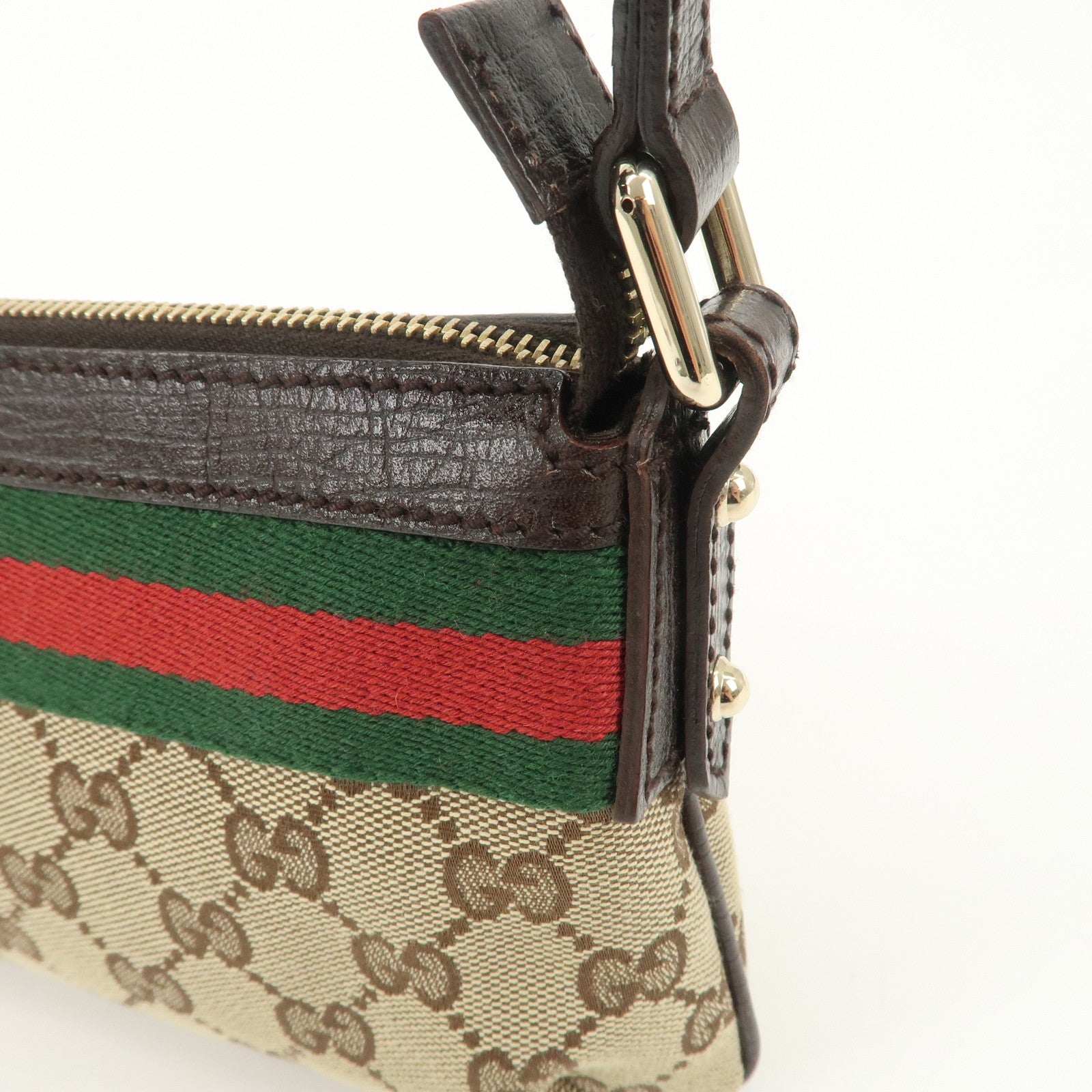 GUCCI Sherry GG Canvas Leather Hand Bag Pouch Boots Bag Charm 145970 Used