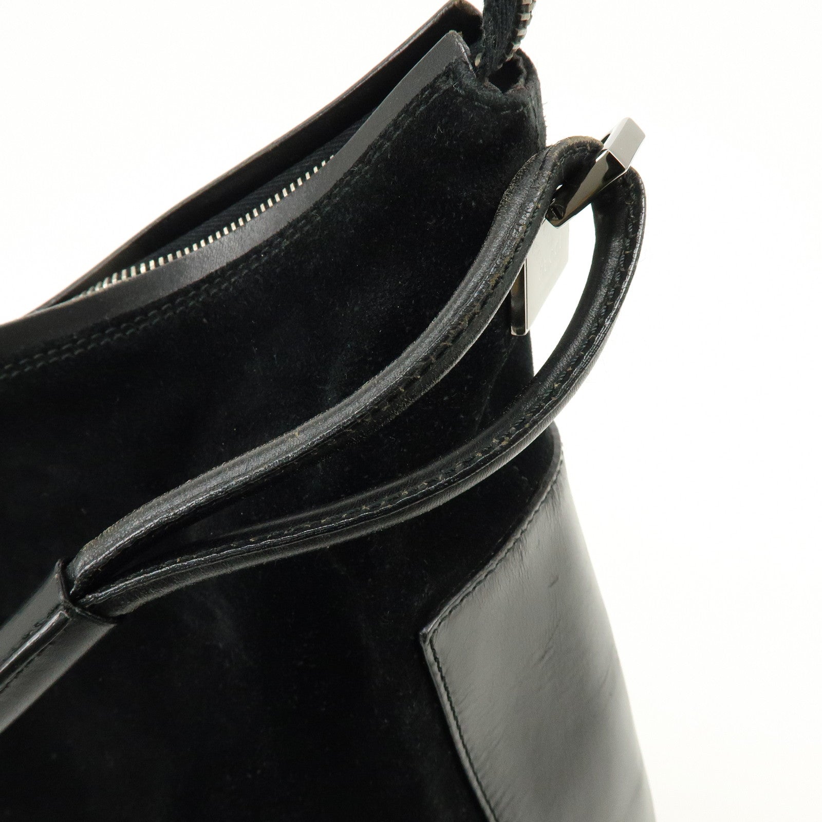 GUCCI Suede Leather Shoulder Bag Hand Bag Black 001・3770・0021222