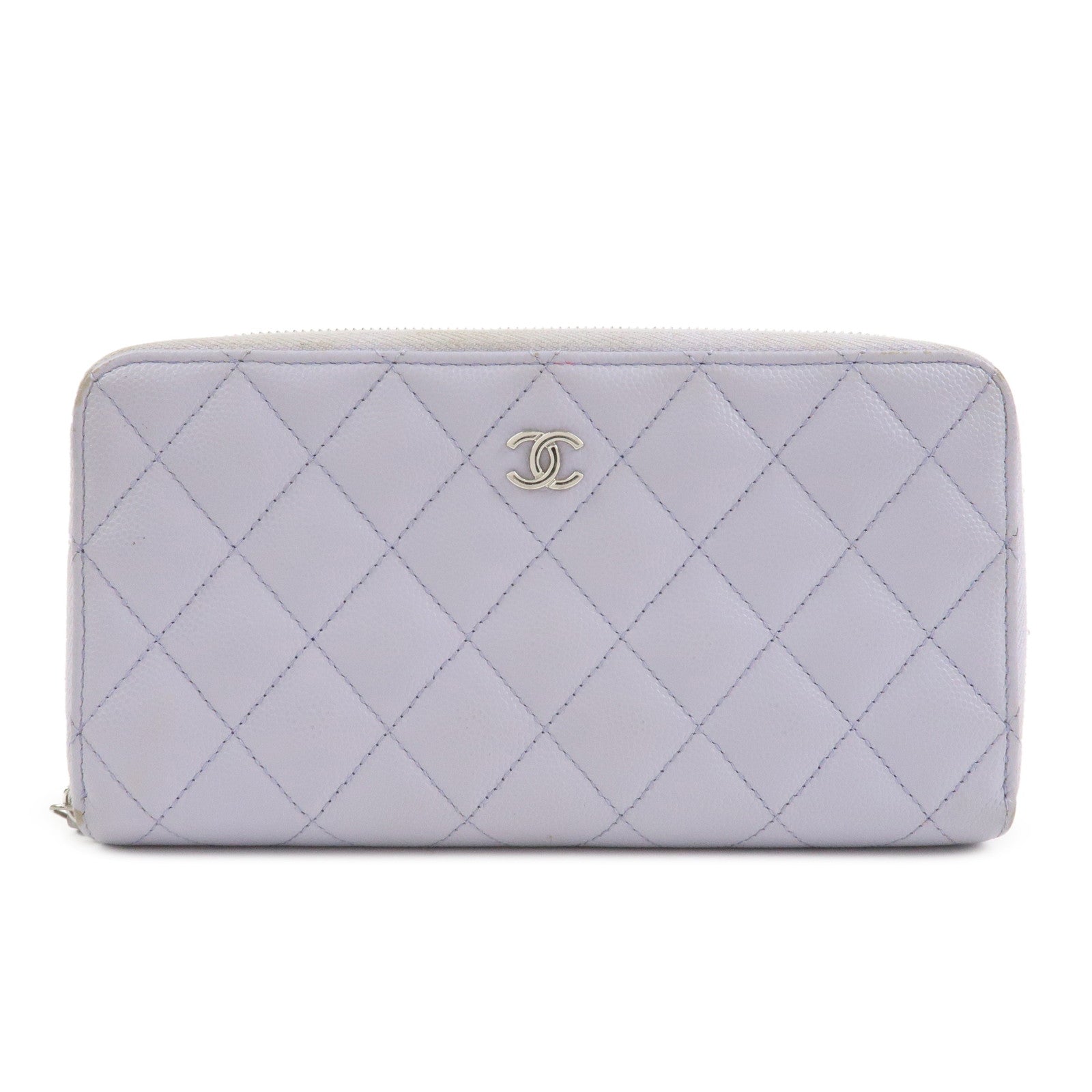 CHANEL Matelasse Caviarskin Round Zippy Wallet Lavender AP0242