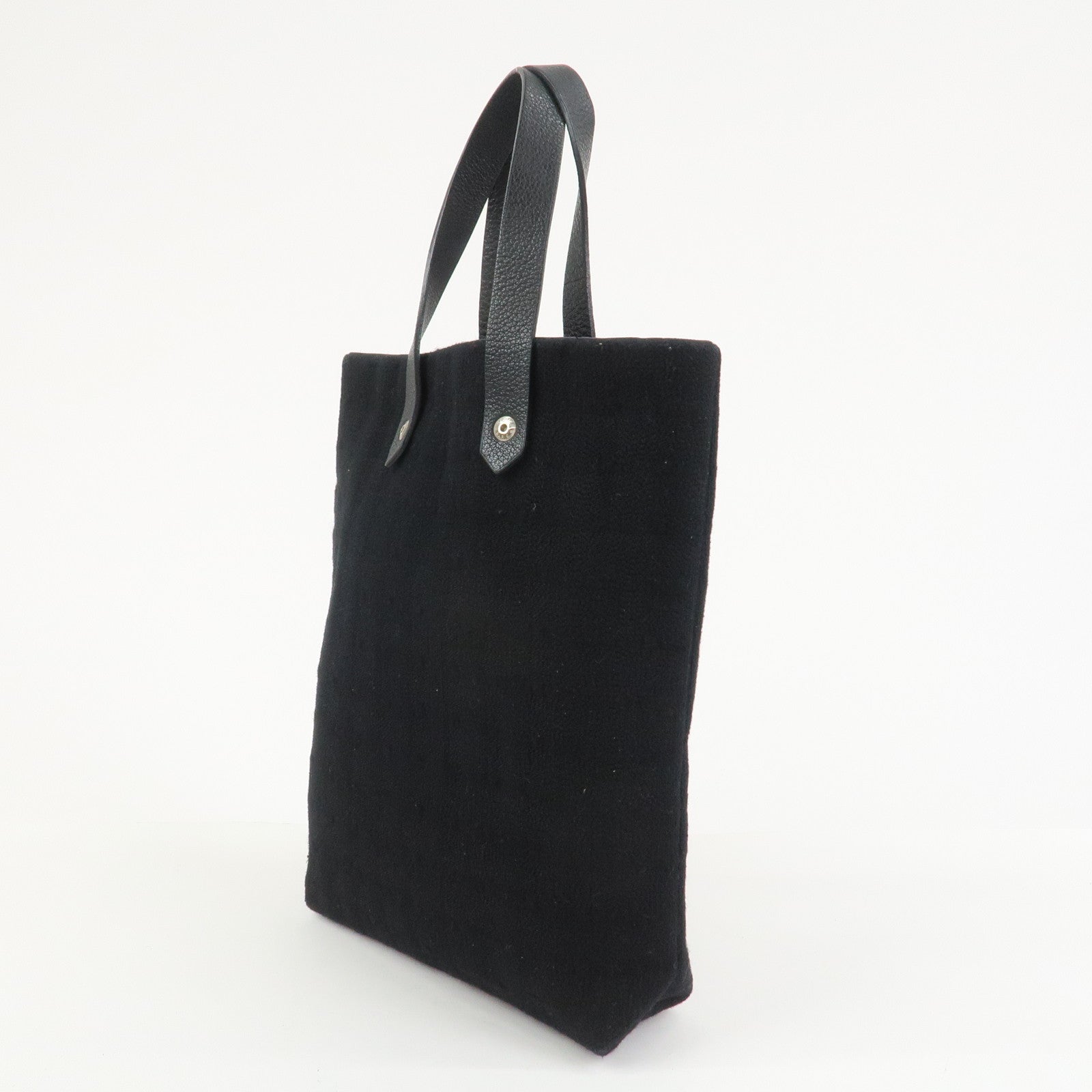 HERMES Amedaba PM Canvas Leather Tote Bag Hand Bag Black