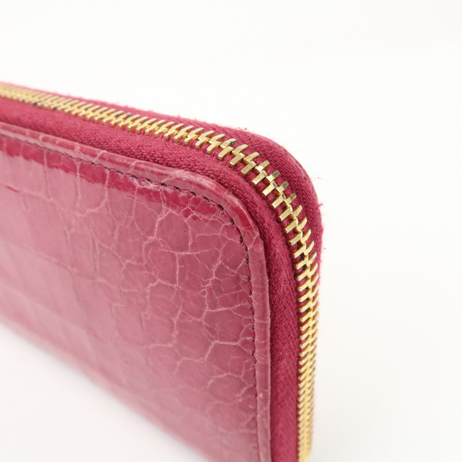 MIU MIU Logo Embossed Leather Zippy Long Wallet Pink Gold