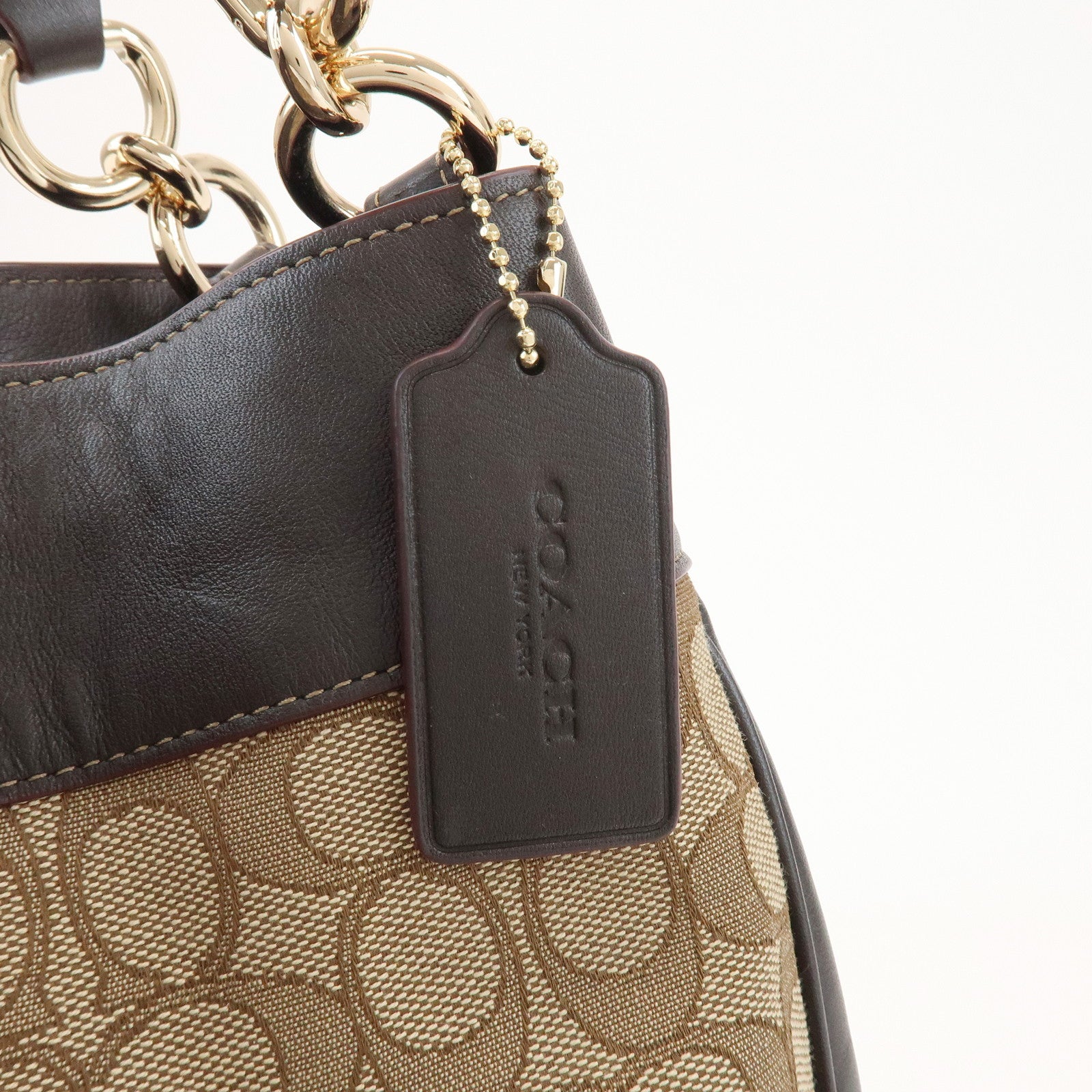 COACH Signature Logo Canvas Leather Shoulder Bag Hand Bag Brown