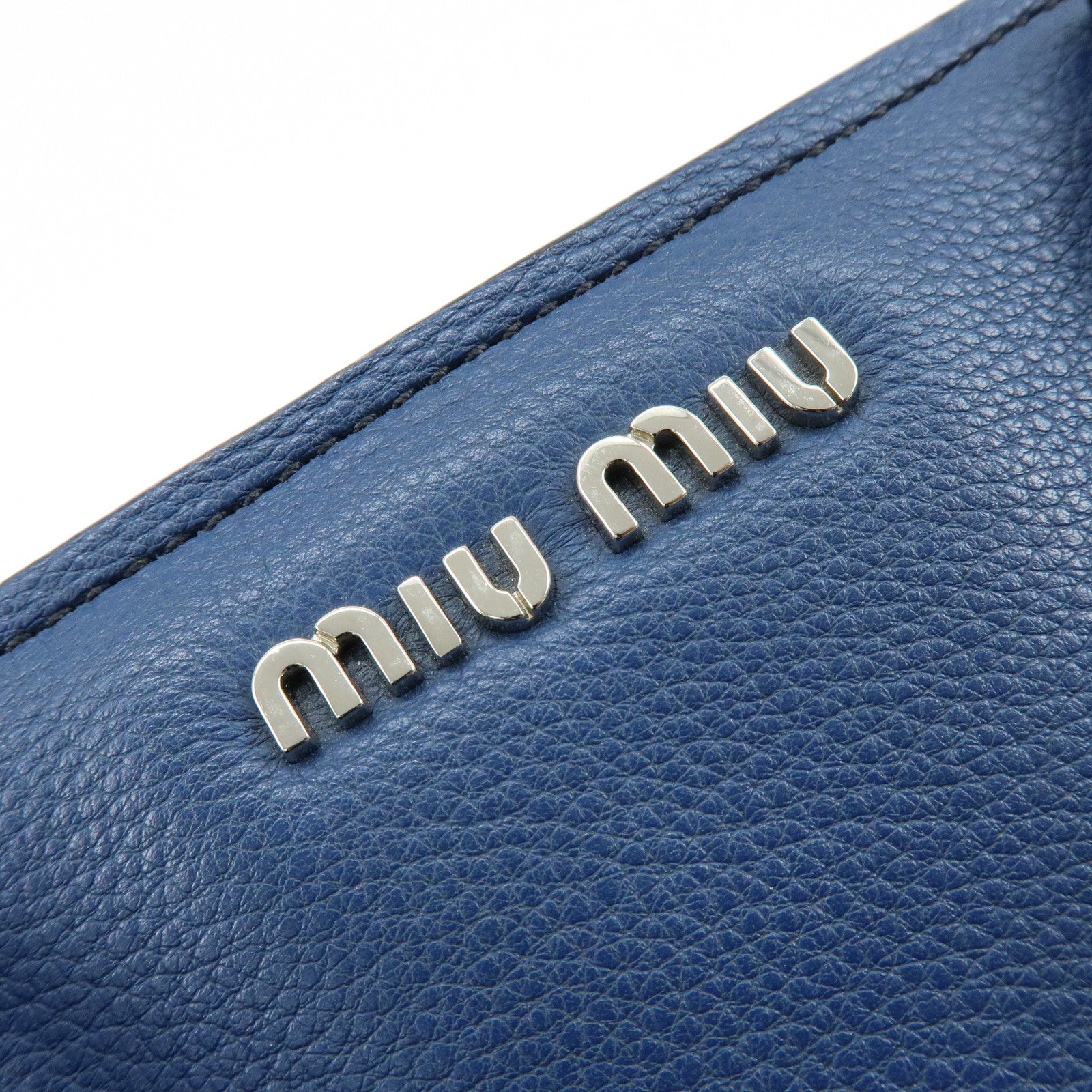 MIU MIU Leather 2Way Bag Hand Bag Shoulder Crossbody Bag Blue