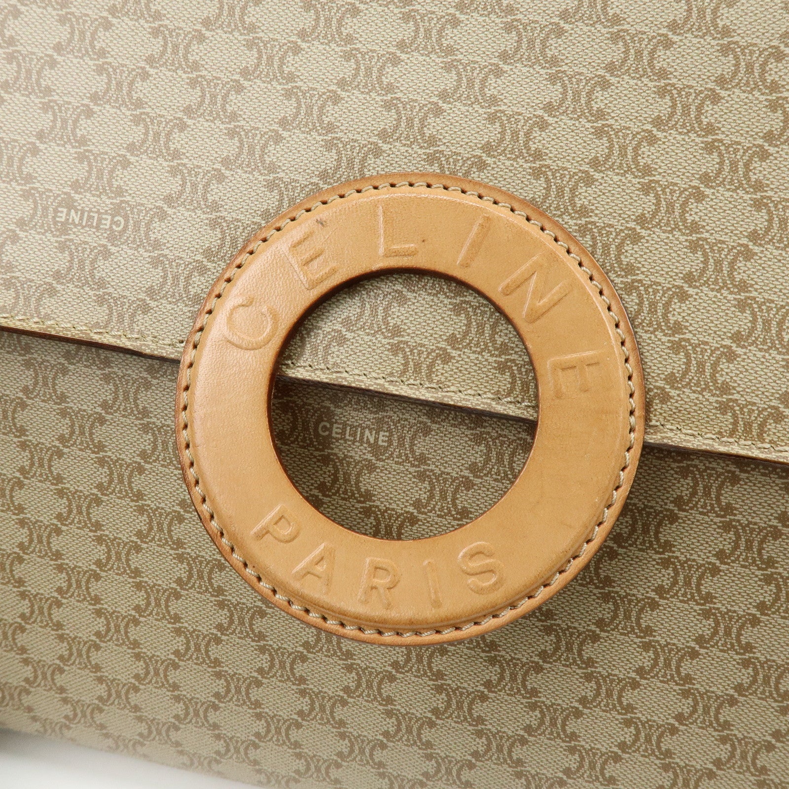 CELINE Macadam PVC Leather Shoulder Bag Clutch Bag Beige