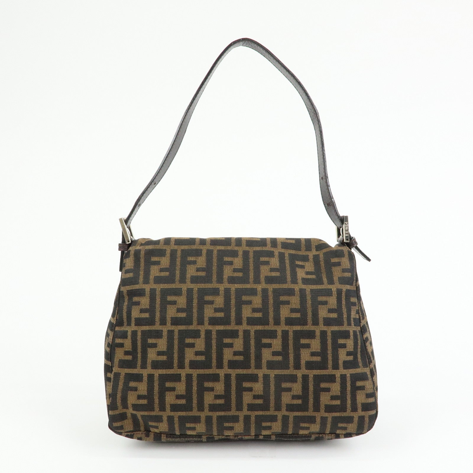 FENDI Mamma Baguette Zucca Canvas Leather Shoulder Bag Brown 26325