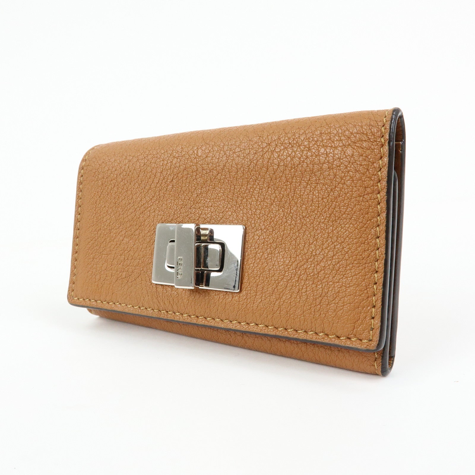FENDI Peekaboo Leather Key Case Key Holder Brown 8AP159