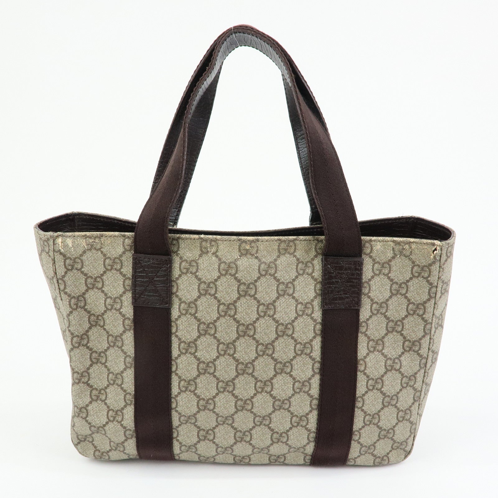 GUCCI GG Supreme Leather Tote Bag Hand Bag Beige Brown 141976