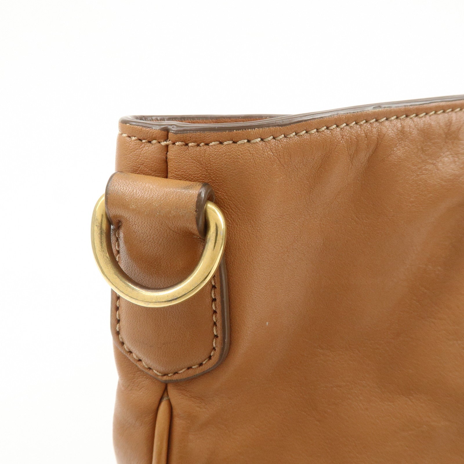 PRADA Calf Leather 2Way Bag Hand Bag Shoulder Bag Brown BN1902