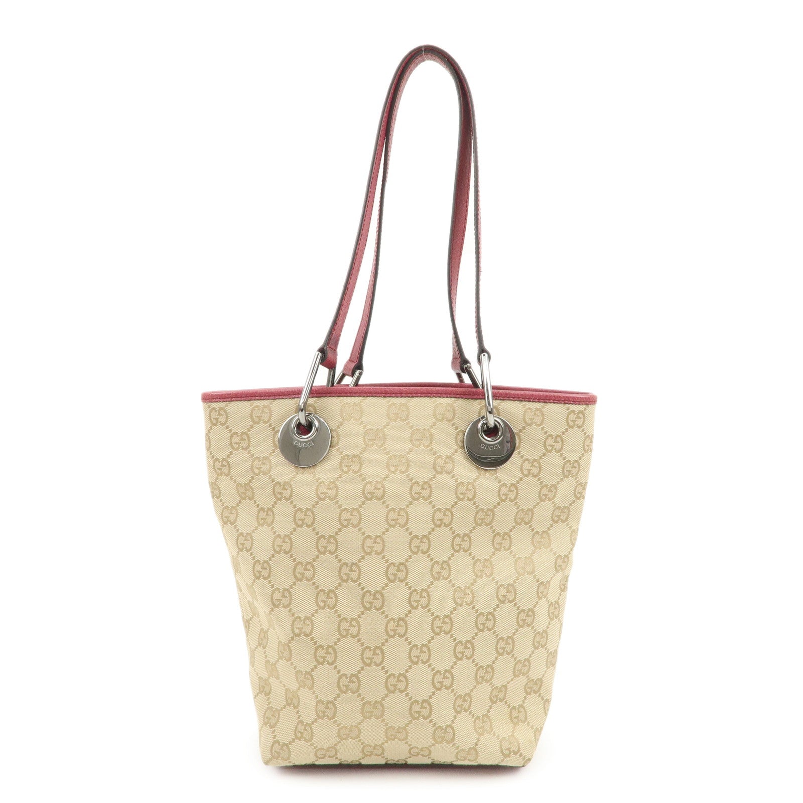GUCCI GG Monogram Canvas Leather Tote Bag Hand Bag Beige 120840