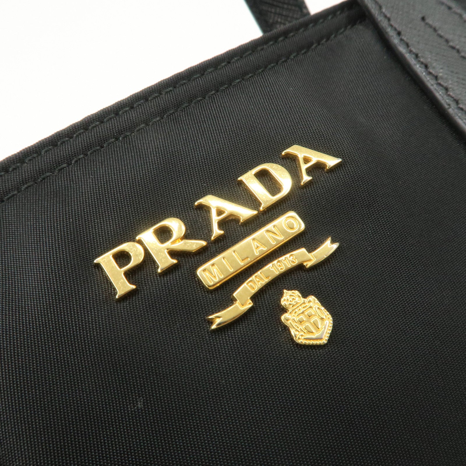 PRADA Nylon Leather Hand Bag Black Gold Hardware 1BA084