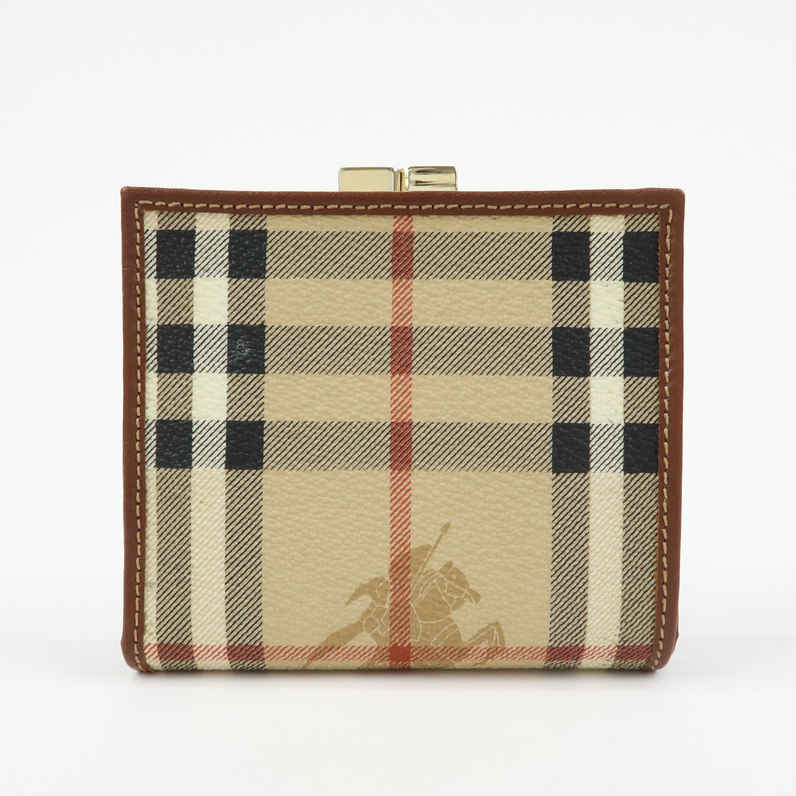 BURBERRY Nova Plaid PVC Coated Canvas Leather Compact Wallet Beige