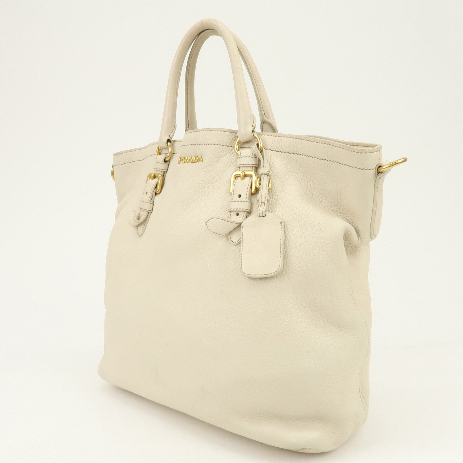 PRADA Logo Leather 2Way Bag Hand Bag Shoulder Bag Ivory
