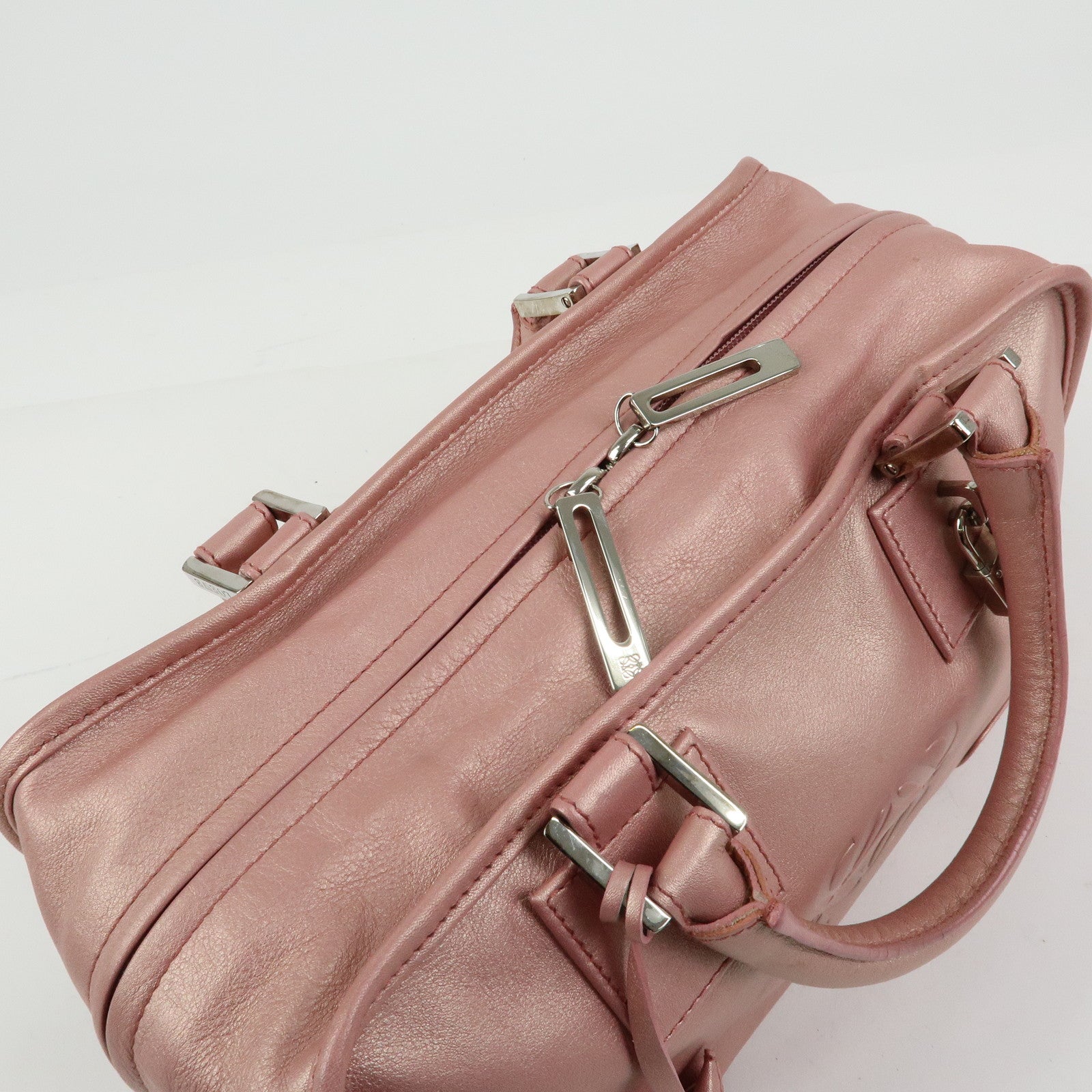 LOEWE Anagram Amazona 28 Leather Hand Bag Metallic Pink