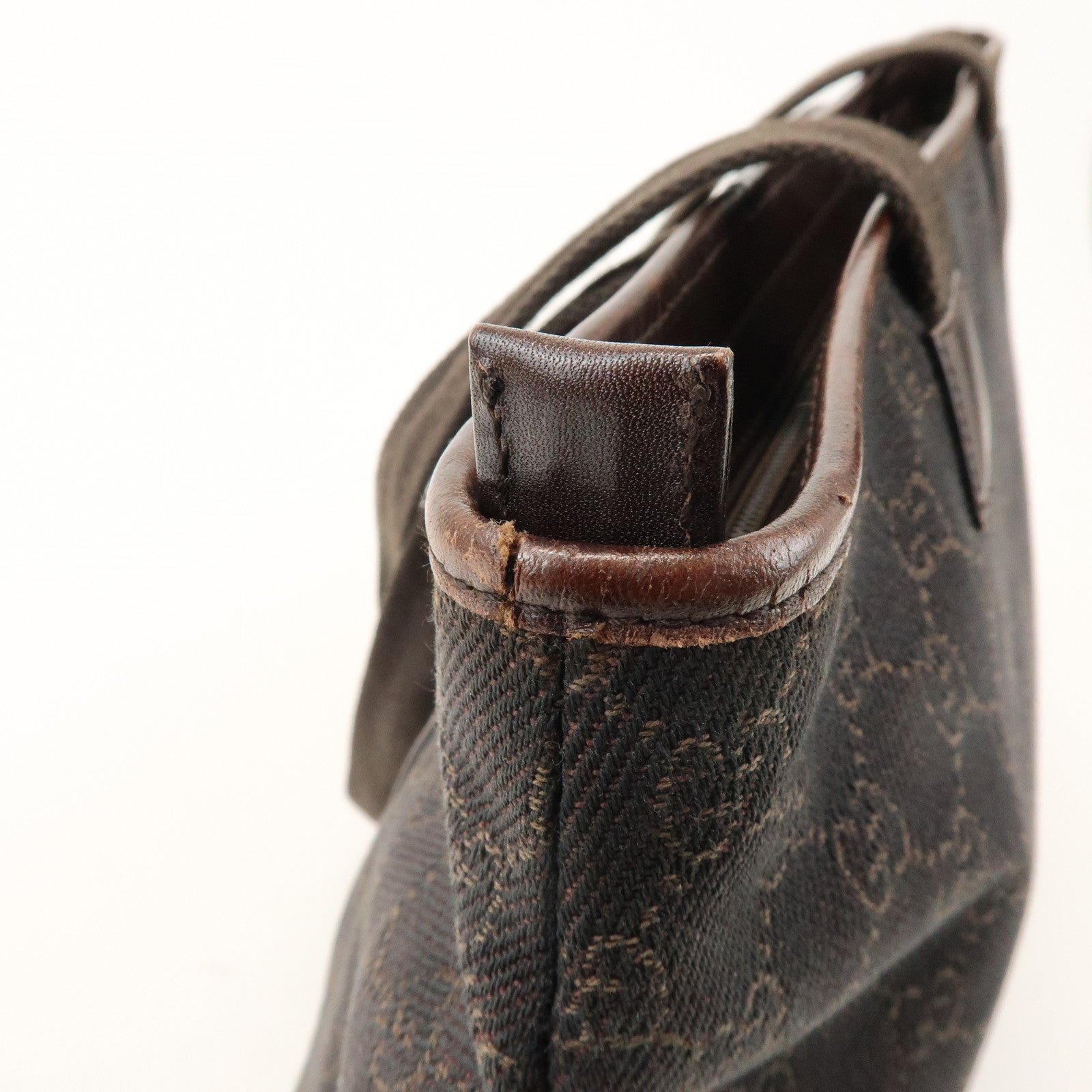 GUCCI GG Canvas Leather Tote Bag Shoulder Bag Dark Brown 34339