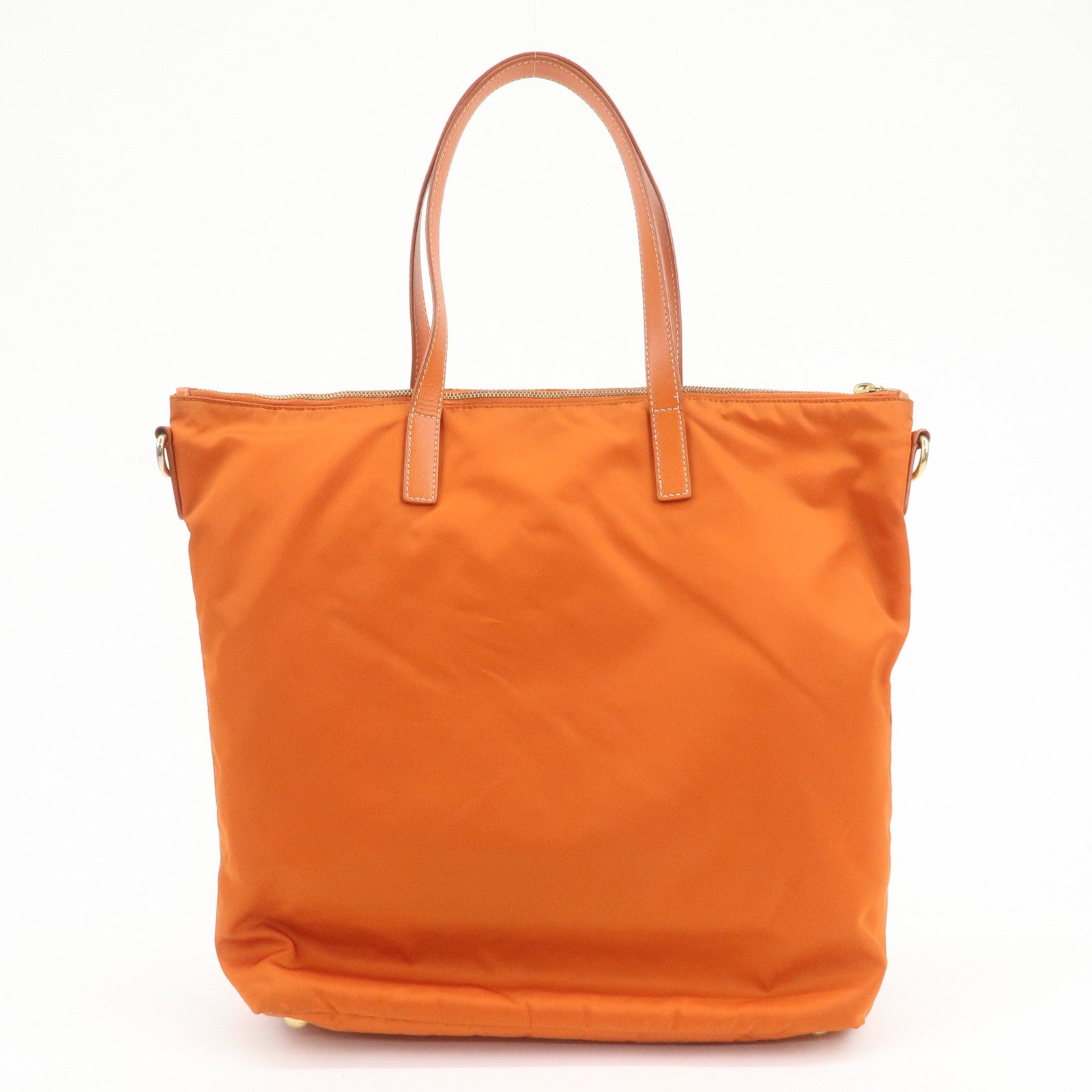 PRADA Nylon Saffiano Leather Tote Bag Hand Bag Orange
