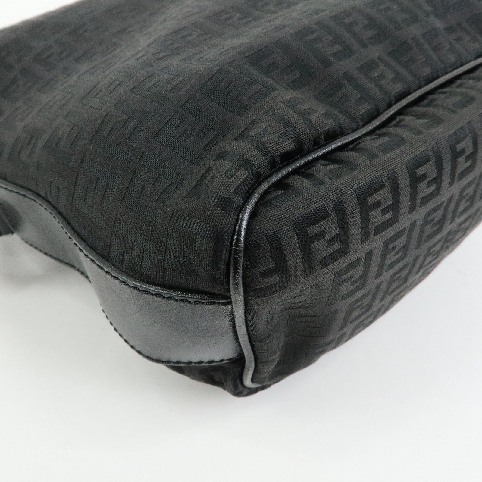 FENDI Zucchino Canvas Leather Shoulder Bag Black 7VA004