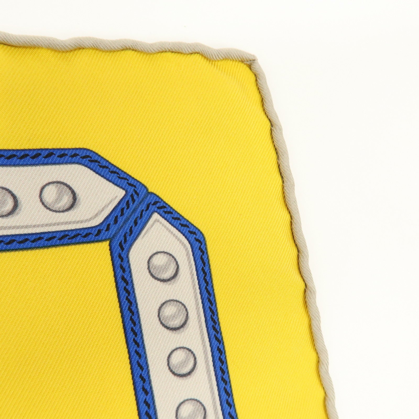 HERMES Carre 90 Silk 100% Scarf En Roue Libre Belt Print Yellow