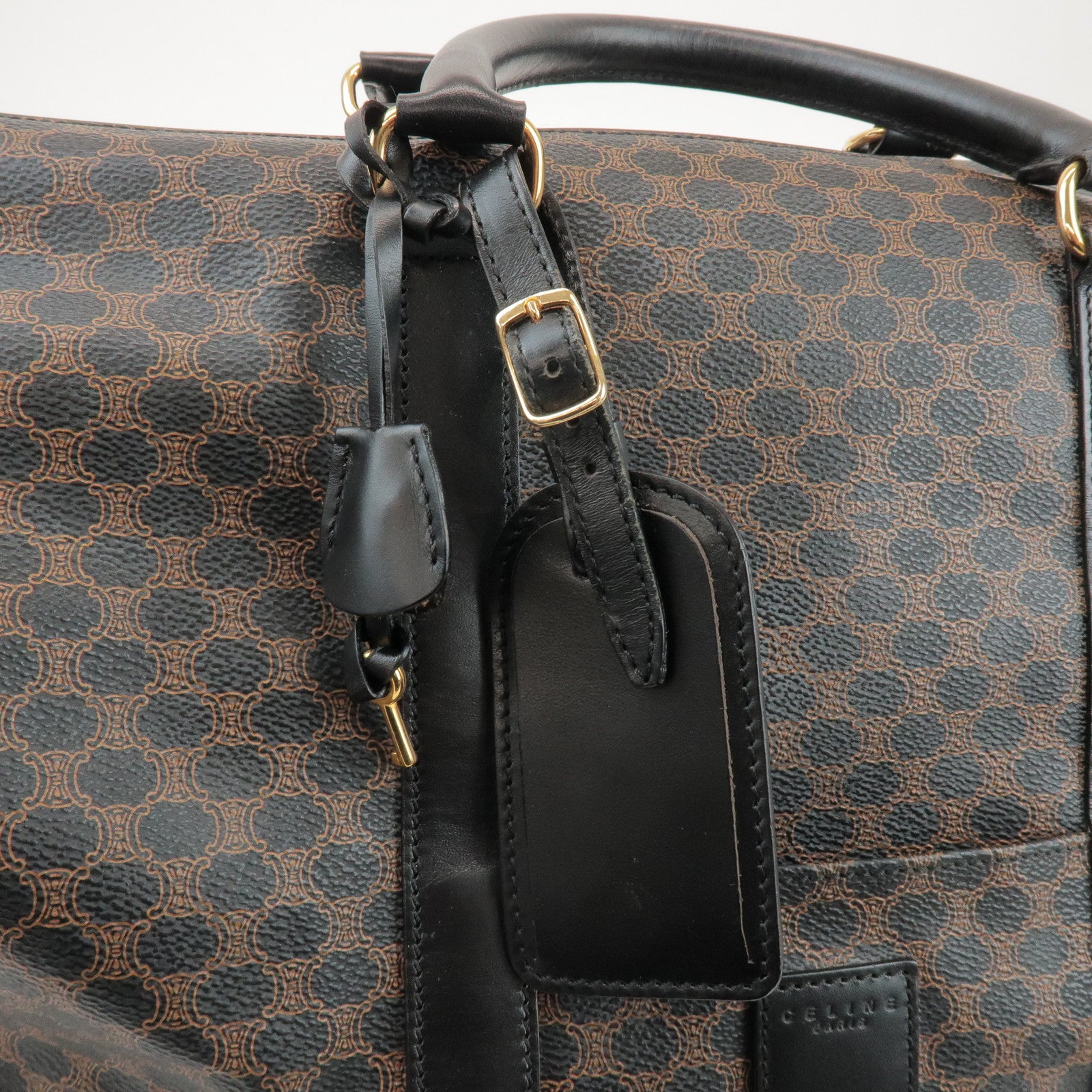CELINE Macadam PVC Leather Boston Bag Hand Bag Black Brown