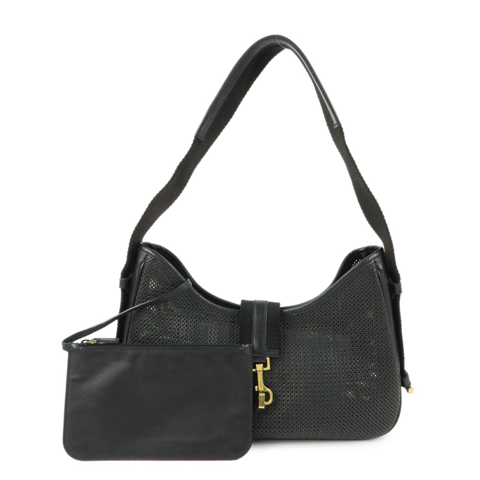 GUCCI Leather Canvas Shoulder Bag Hand Bag Black 02736