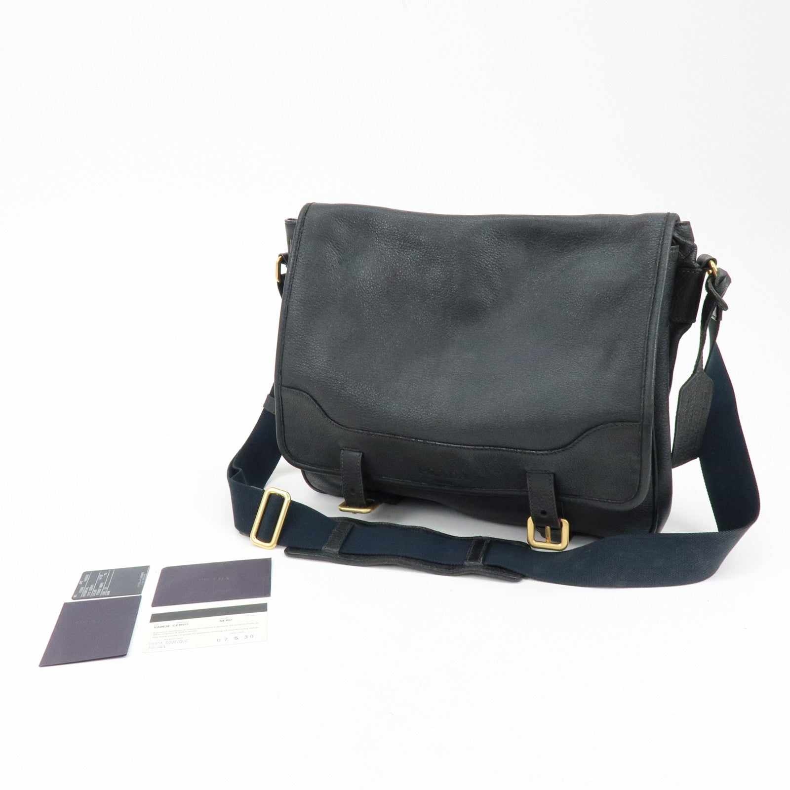 PRADA Logo Leather Shoulder Bag Crossbody Bag Black VA0638