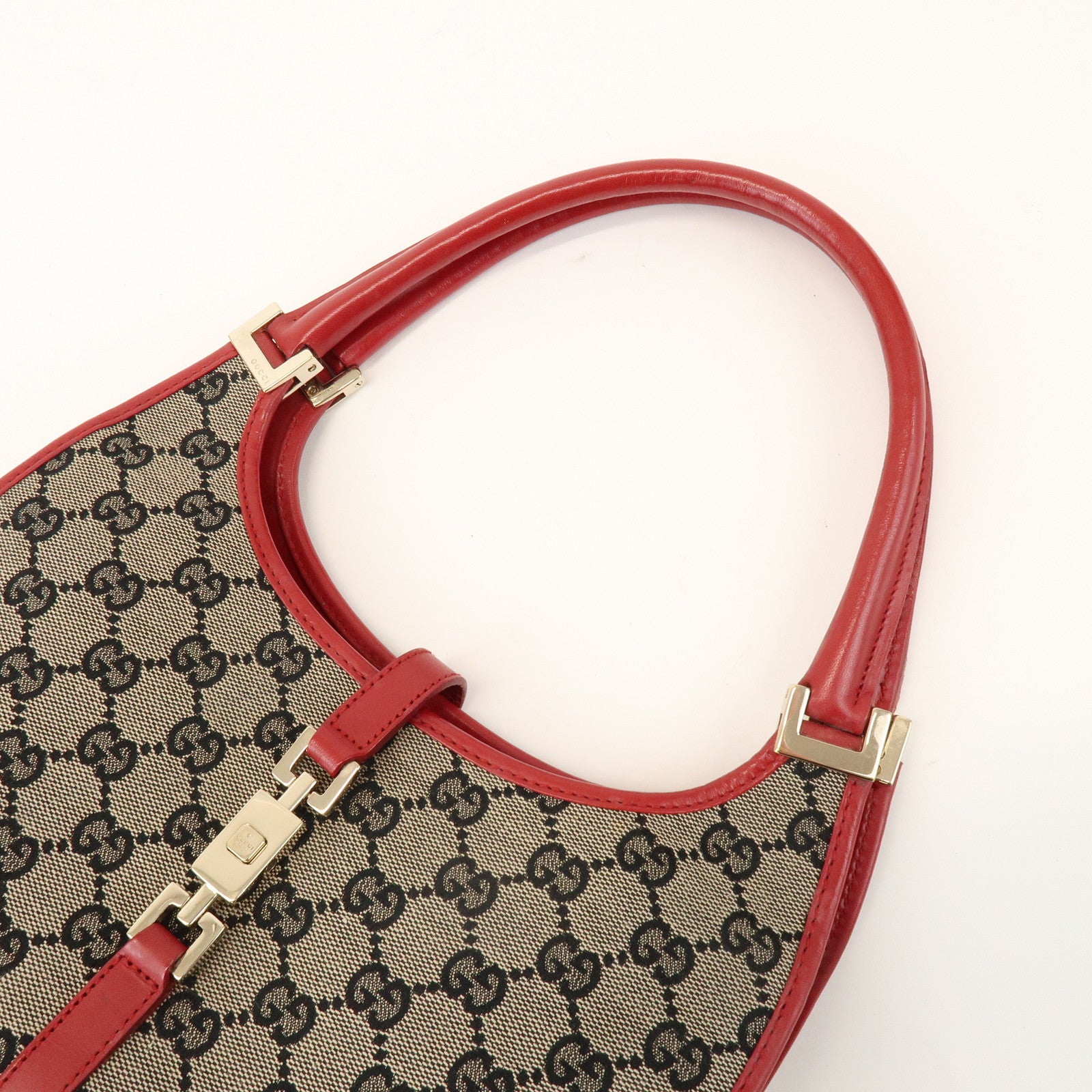 GUCCI Jackie GG Canvas Leather Shoulder Bag Beige Red 002.1068