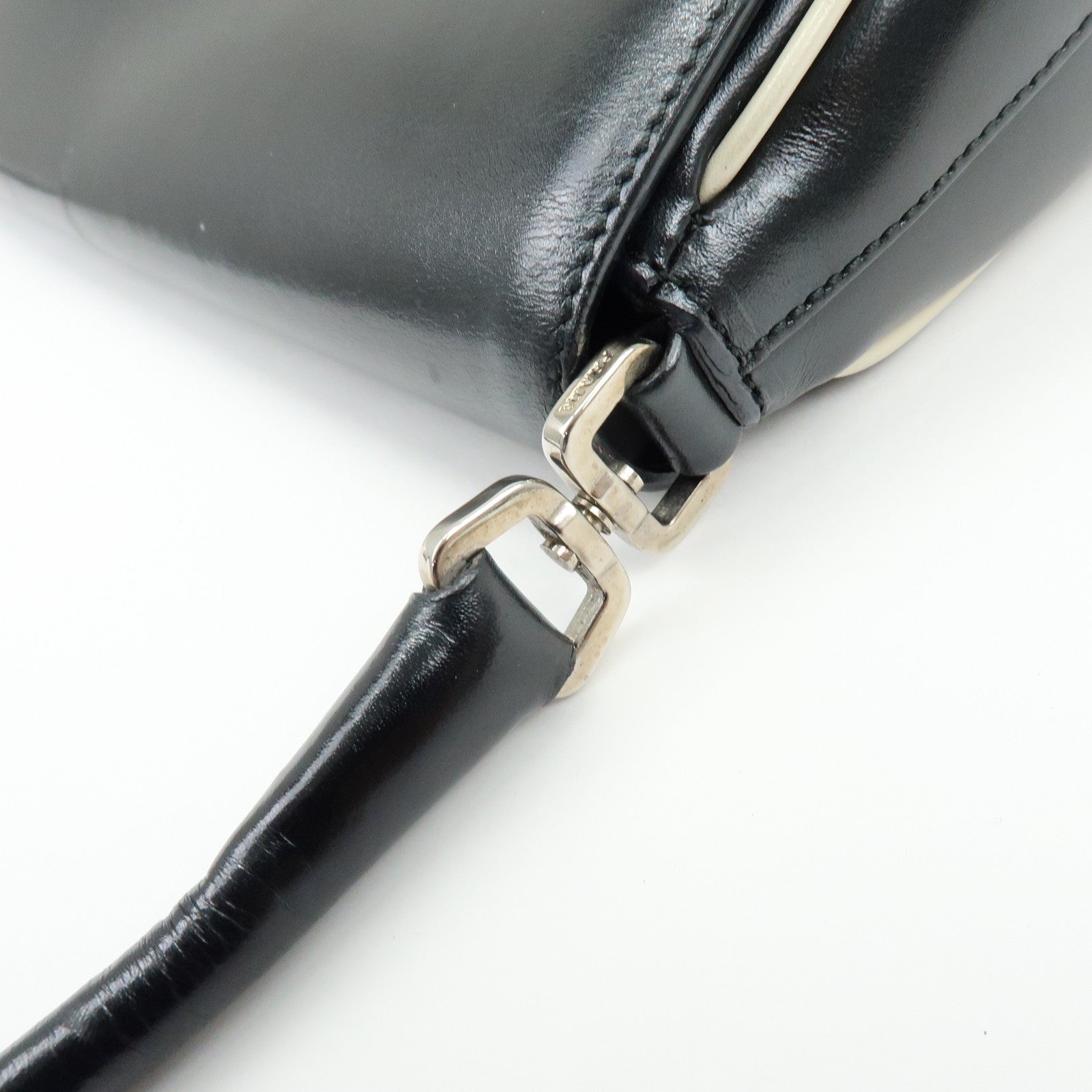 PRADA Logo Leather Shoulder Bag Hand Bag Black White