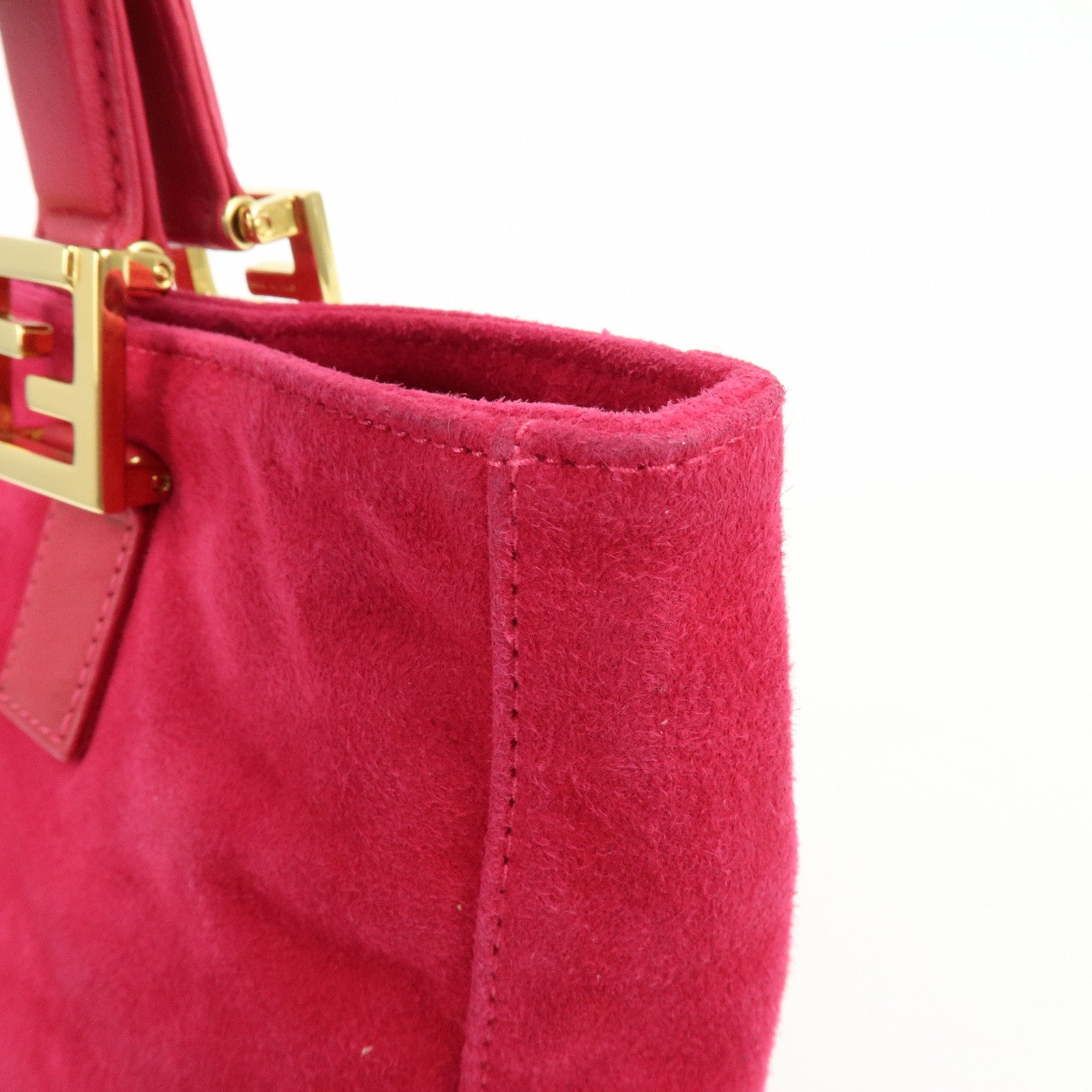 FENDI Logo Suede Leather Hand Bag Tote Bag Pink 2308・26693・609