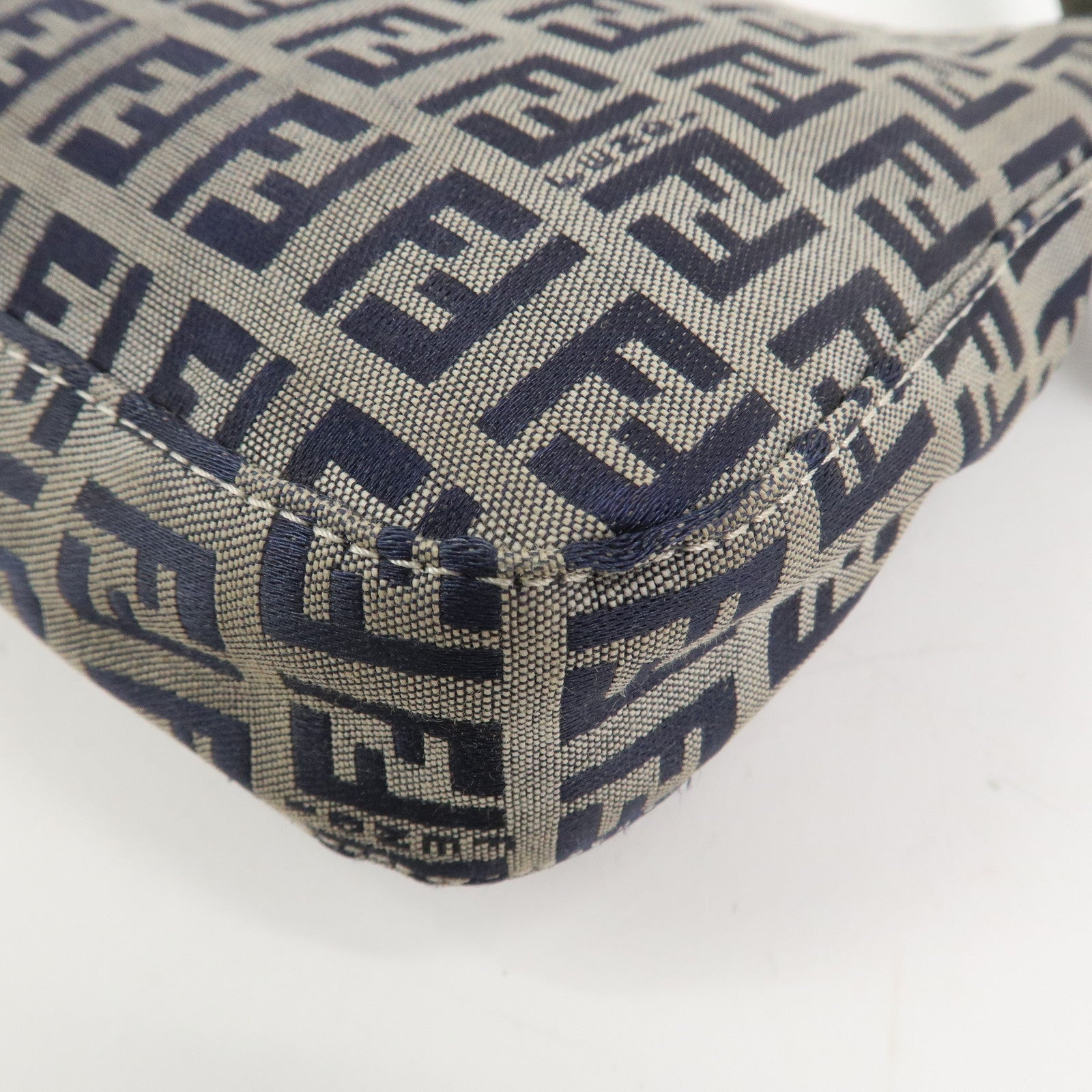 FENDI Mamma Baguette Zucchino Canvas Shoulder Bag Navy 26424