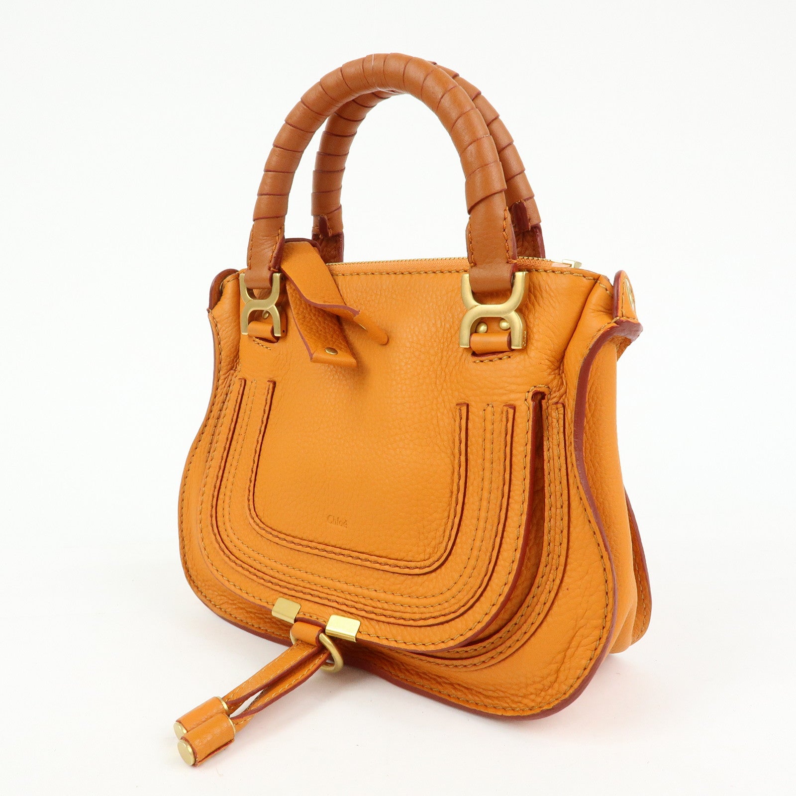 Chloe Marcy Leather 2Way Bag Hand Bag Shoulder Bag Orange