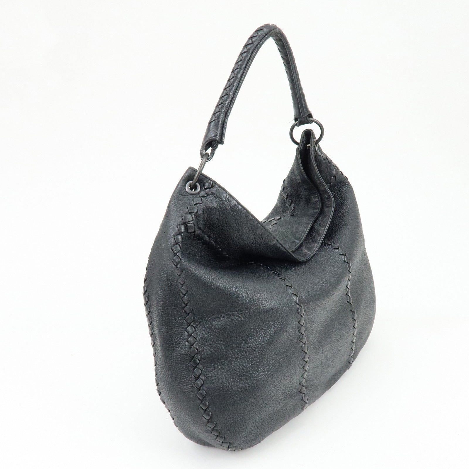 BOTTEGA VENETA Cervo Leather Shoulder Bag Hand Bag Black