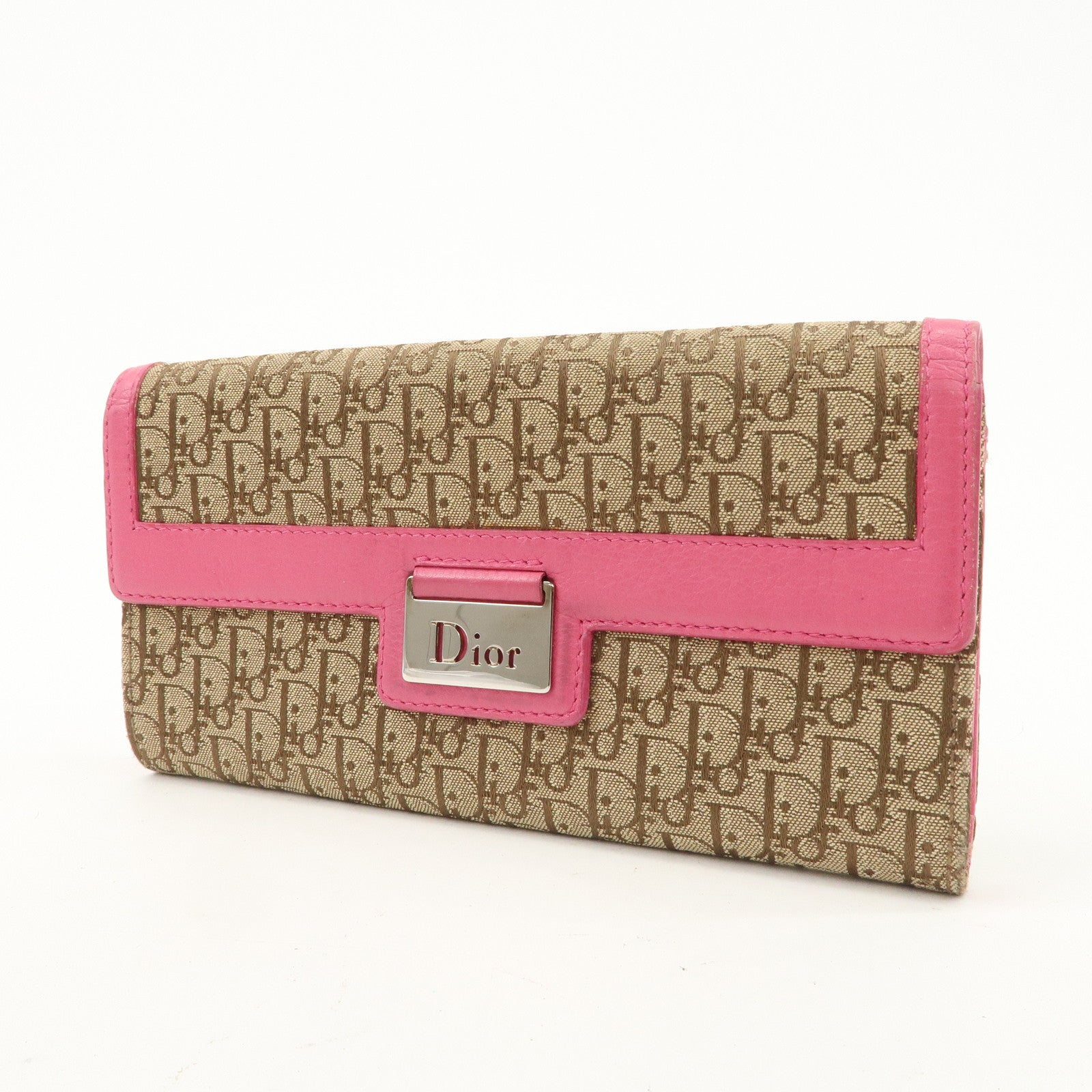 Christian Dior Trotter Street Chic Canvas Leather Long Wallet Pink
